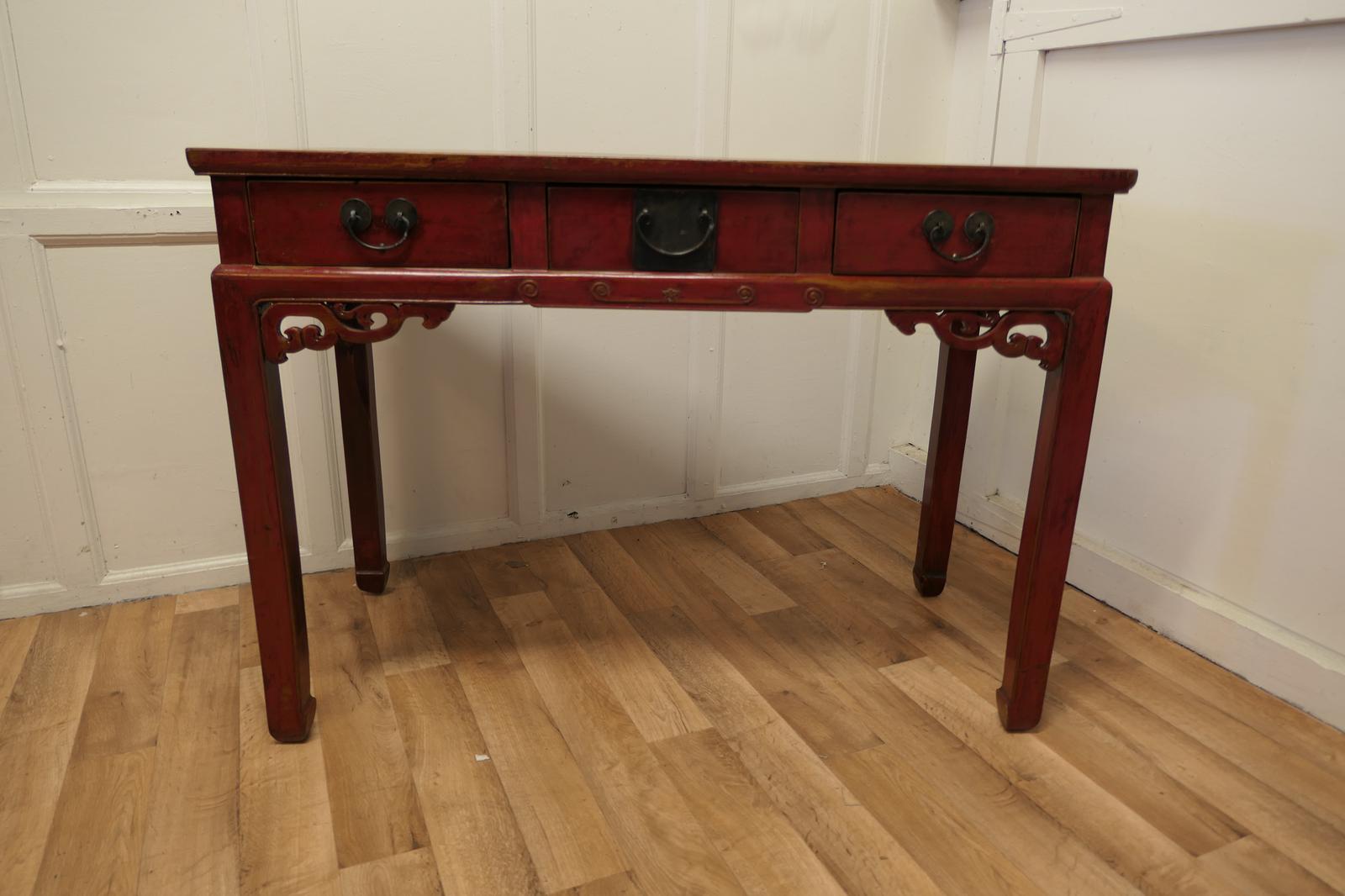 Oriental Red Lacquered Side Table or Writing Table (1 of 8)