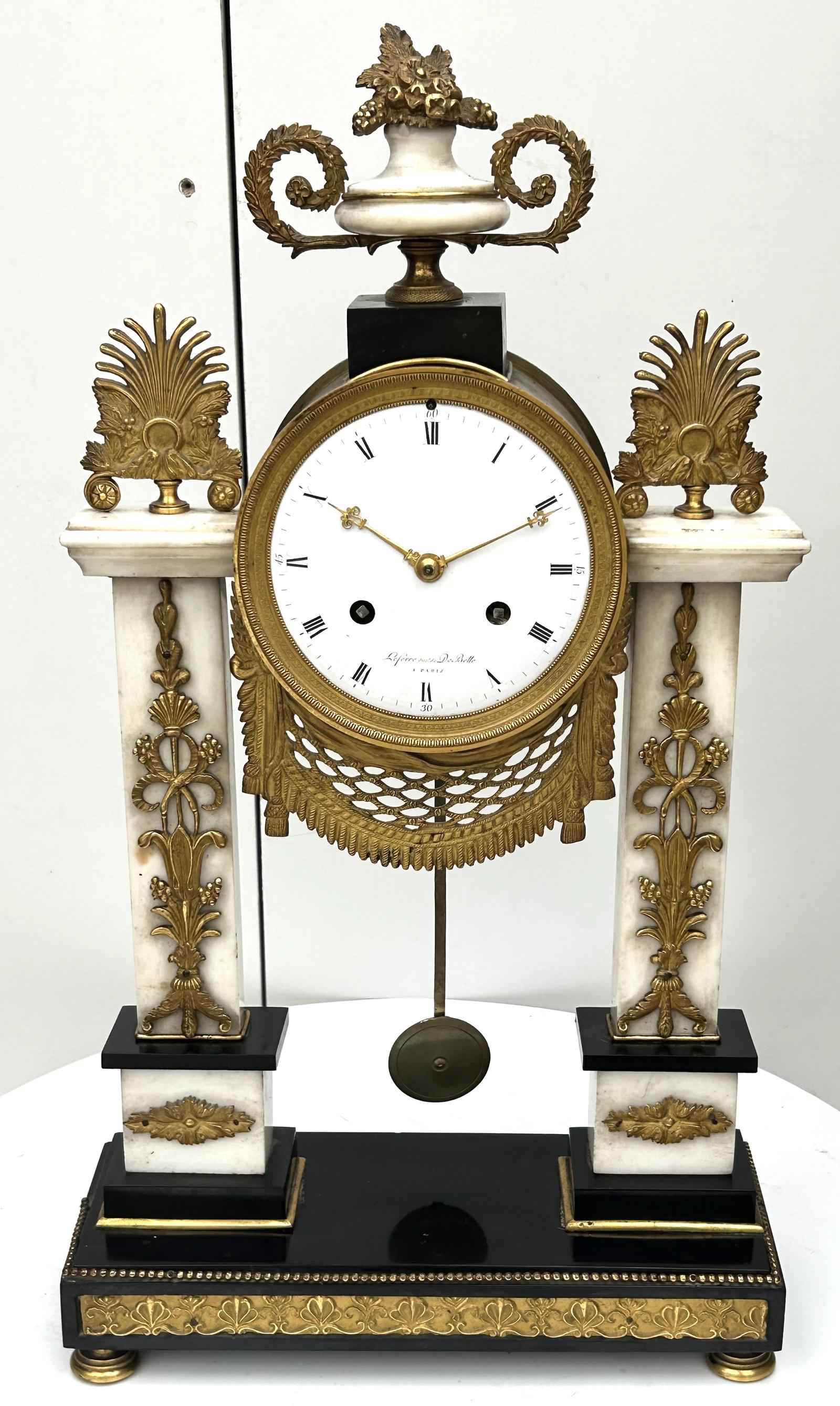 Antique French Empire Marble Portico Clock Pillar Striking 8-day Mantel Clock by Signed (1 of 9)