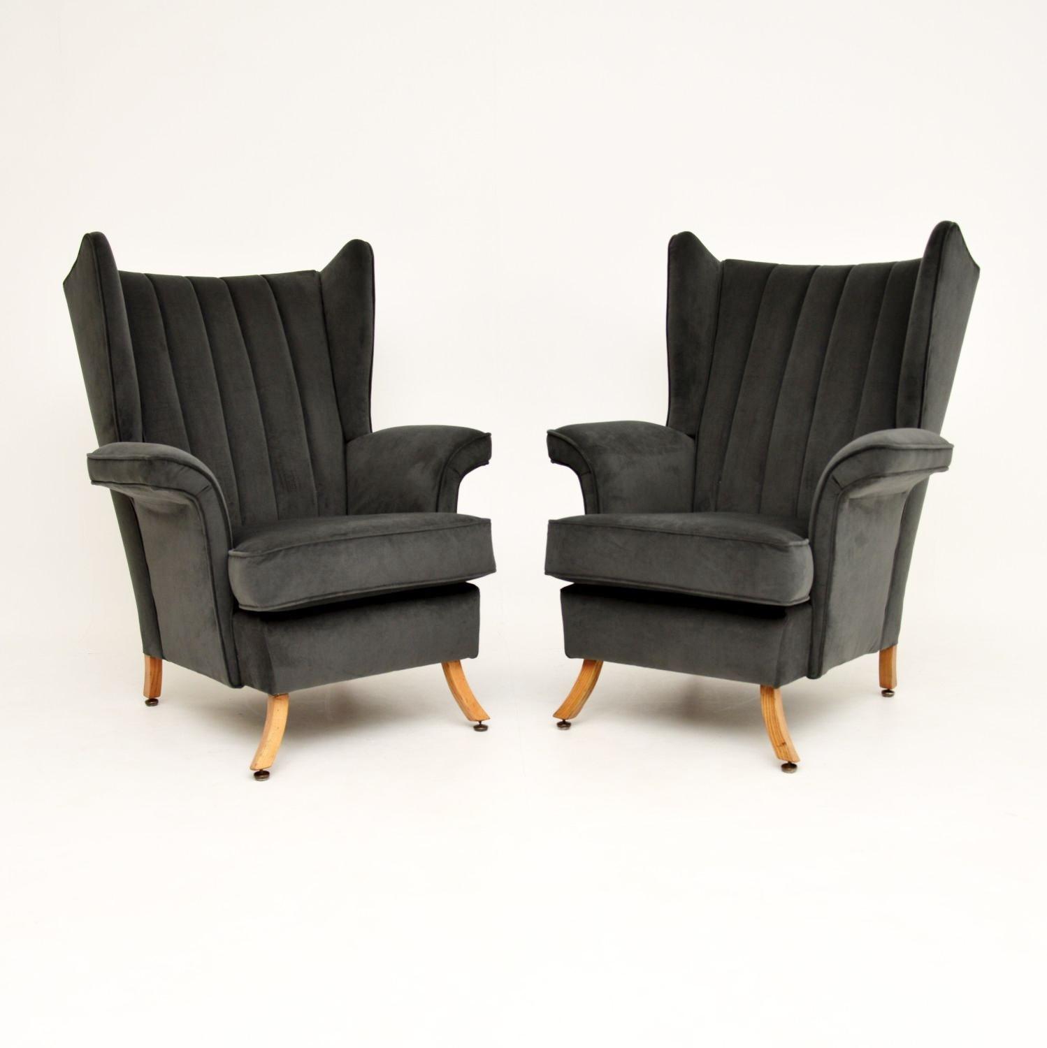 Pair of Vintage Italian Velvet Wing Back Armchairs (1 of 12)