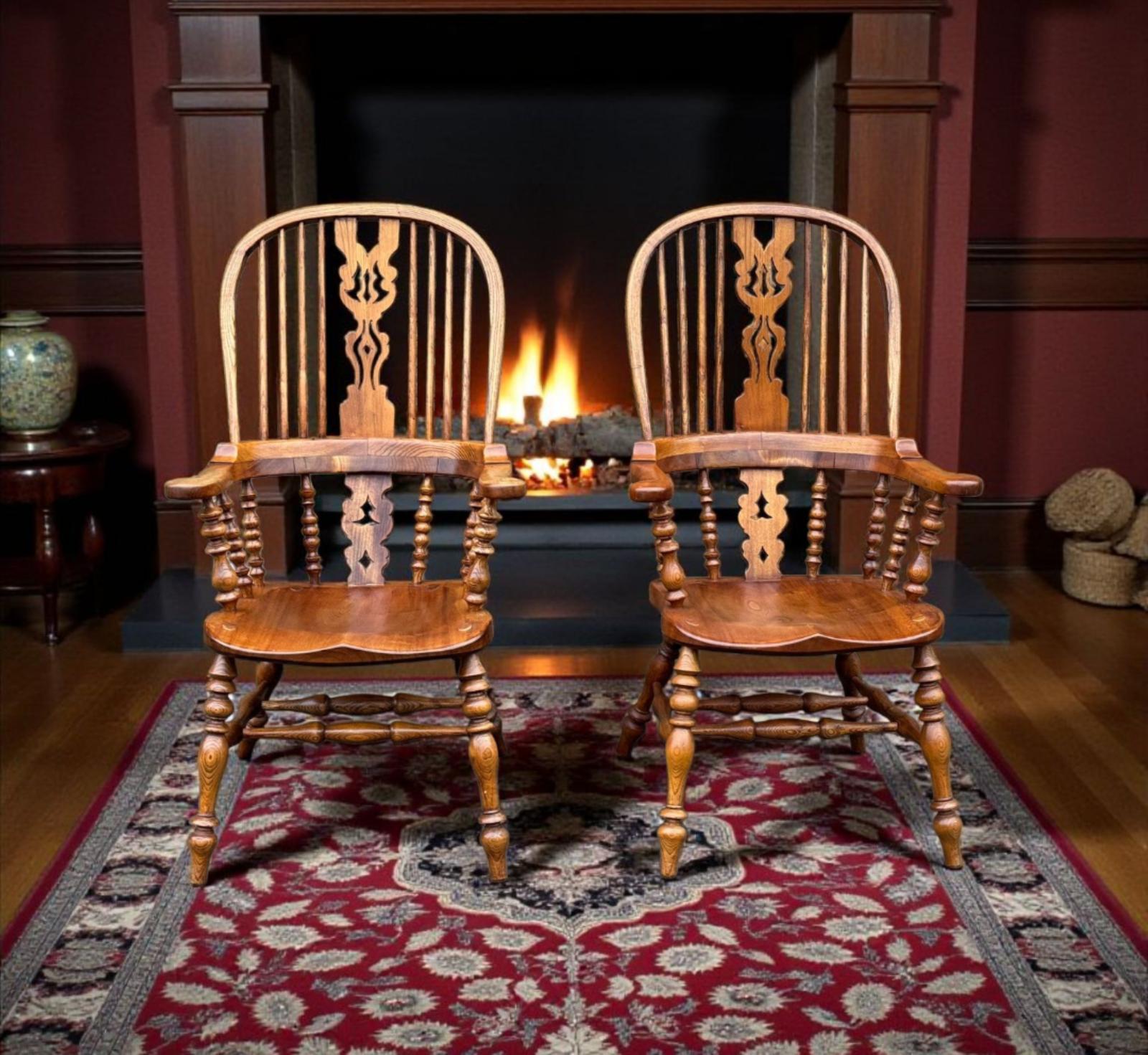 Large Pair of Ash Broad Arm Windsor Chairs (1 of 18)