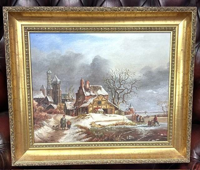 Giltwood Framed Oil on Board Winter Landscape Painting by Dutch Artist James Voss (1 of 2) Giltwood Framed Oil on Board Winter Landscape Painting by Dutch Artist James Voss (1 of 2)