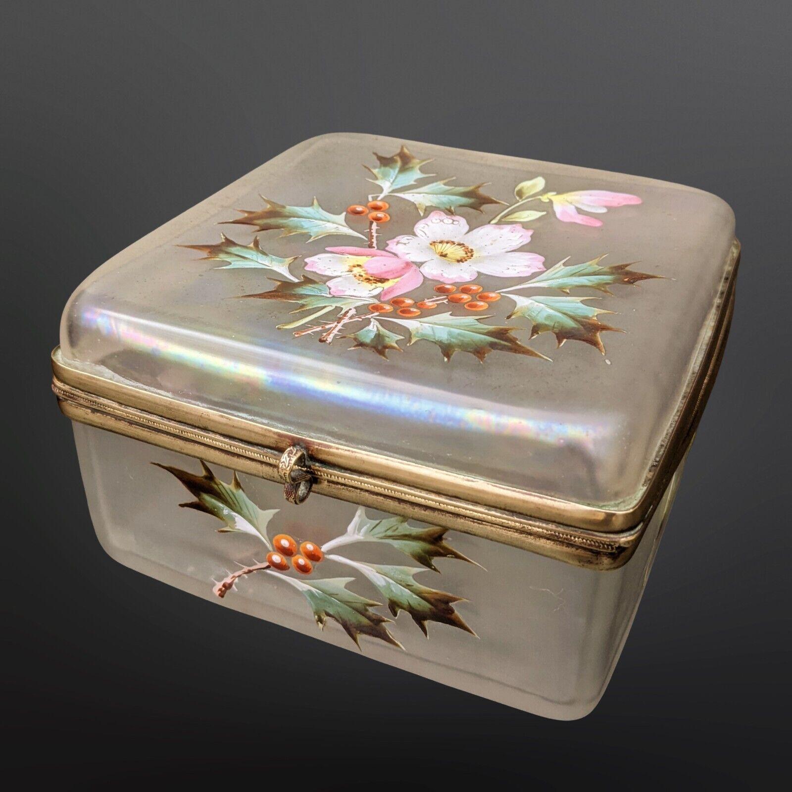 Pretty Victorian Iridescent Glass Jewellery Box Hand Enamelled (1 of 8)
