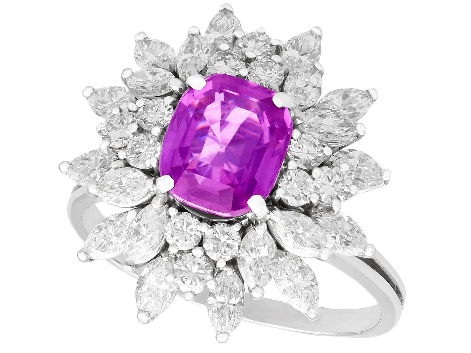 Vintage French 3.81ct Sapphire & 2.28ct Diamond, 18ct White Gold Dress Ring (1 of 11)