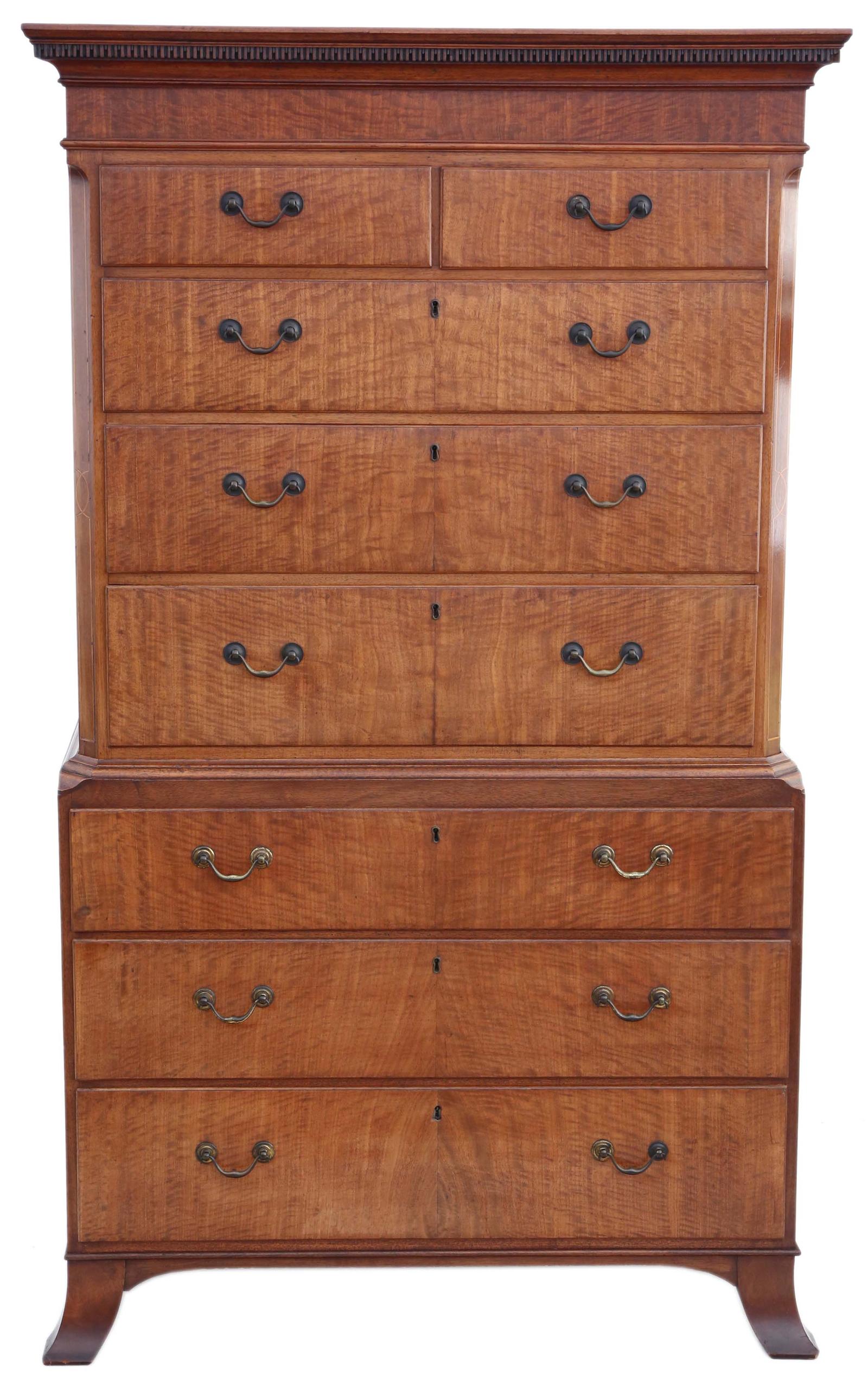 Antique 19th Century Inlaid Mahogany Tallboy Chest on Chest of Drawers – Elegant Storage Solution (1 of 11)