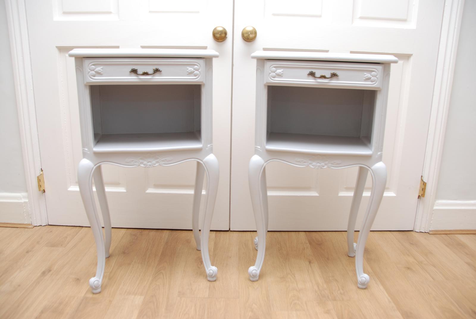Antique Lovely Pair French Grey Painted Carved Bedside Cabinets (1 of 9)