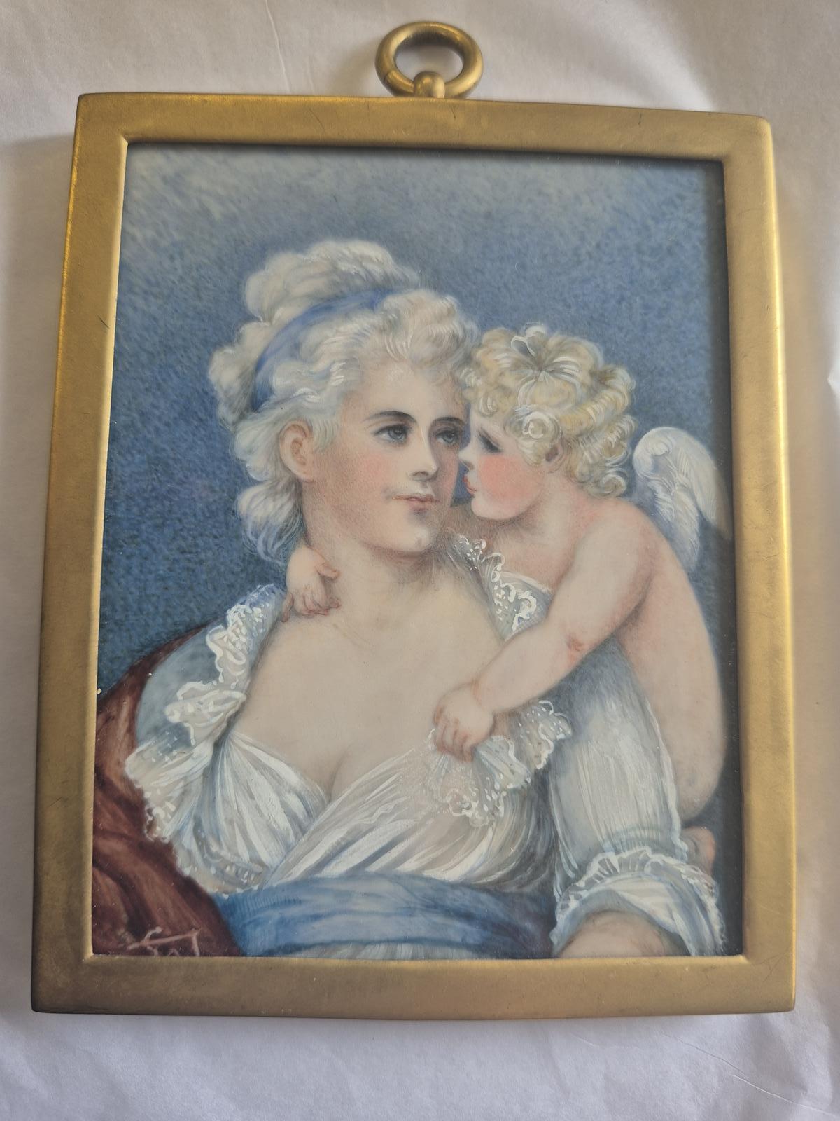 Gorgeous Portrait Miniature Painting of Young Woman & Cherub (1 of 7)