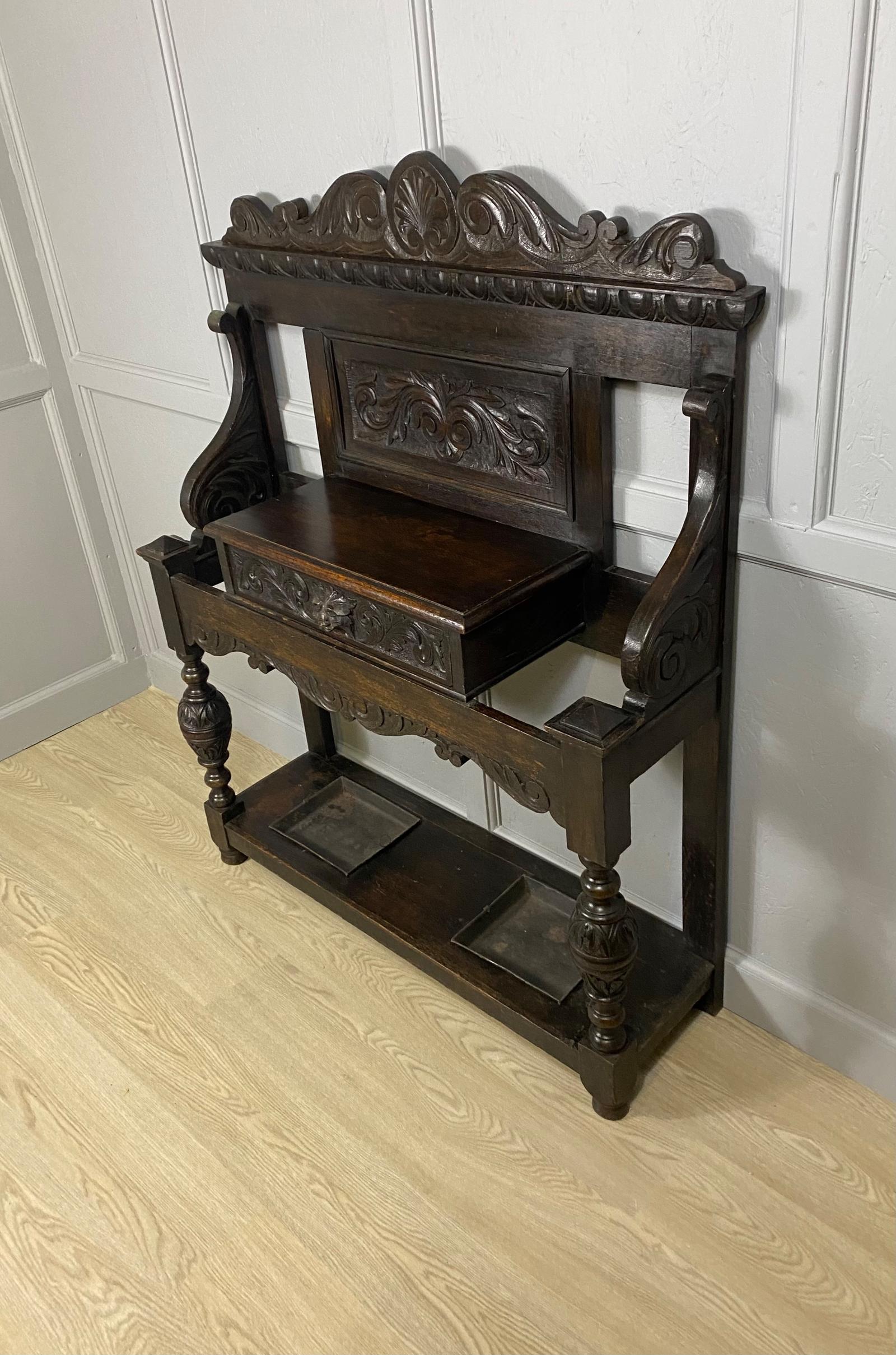 Victorian Carved Oak Hall Stand (1 of 7)