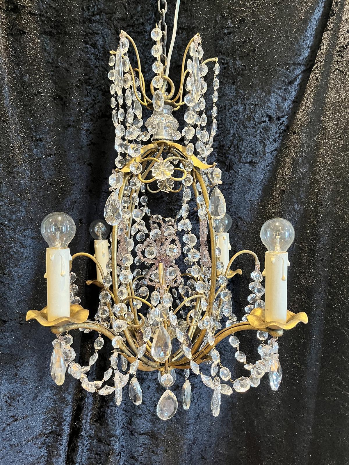 Antique Four Light Gilt and Crystal Chandelier from Belgium (1 of 11)