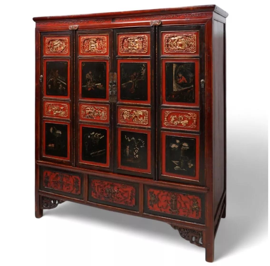 Chinese Elm Lacquered Marriage Cabinet 19th Century (1 of 9)