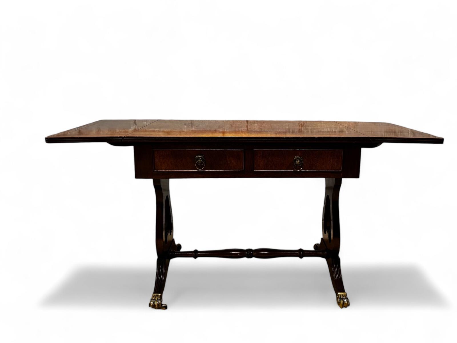 Vintage Flamed Mahogany Extendable Drop Leaf Side Table / Two Drawers c.1940 (1 of 8)