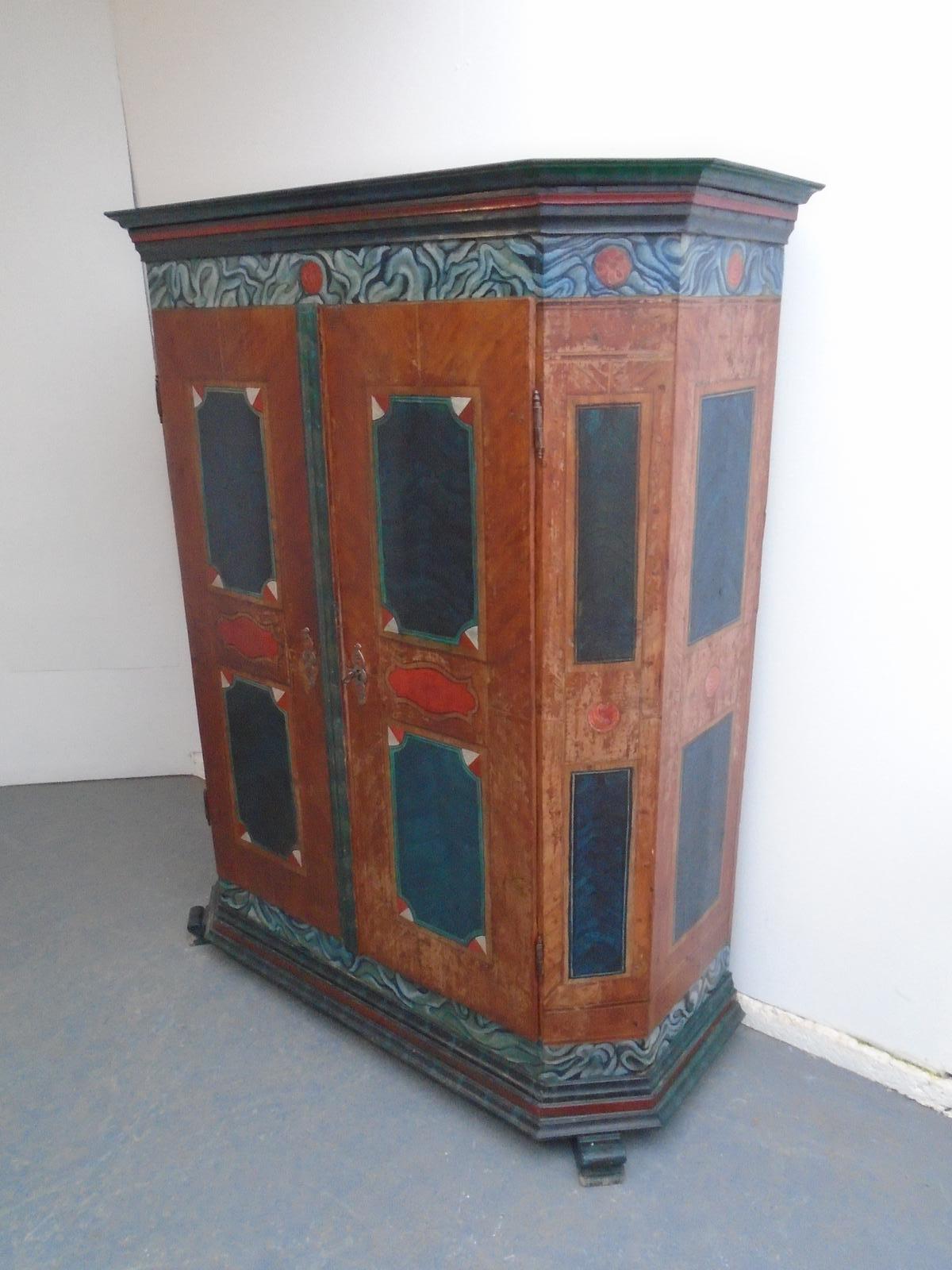 Georgian Swedish 2 Door Antique Pine Painted Green Hall Wardrobe (1 of 18)