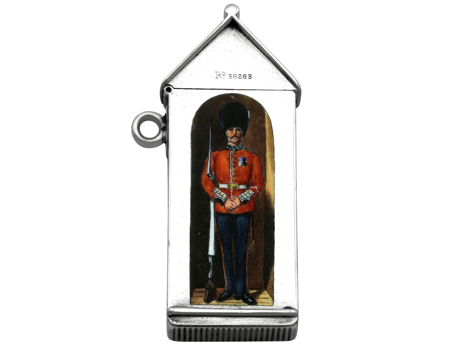 Antique Victorian Sterling Silver and Enamel Sentry Vesta Case (1886) (1 of 12)