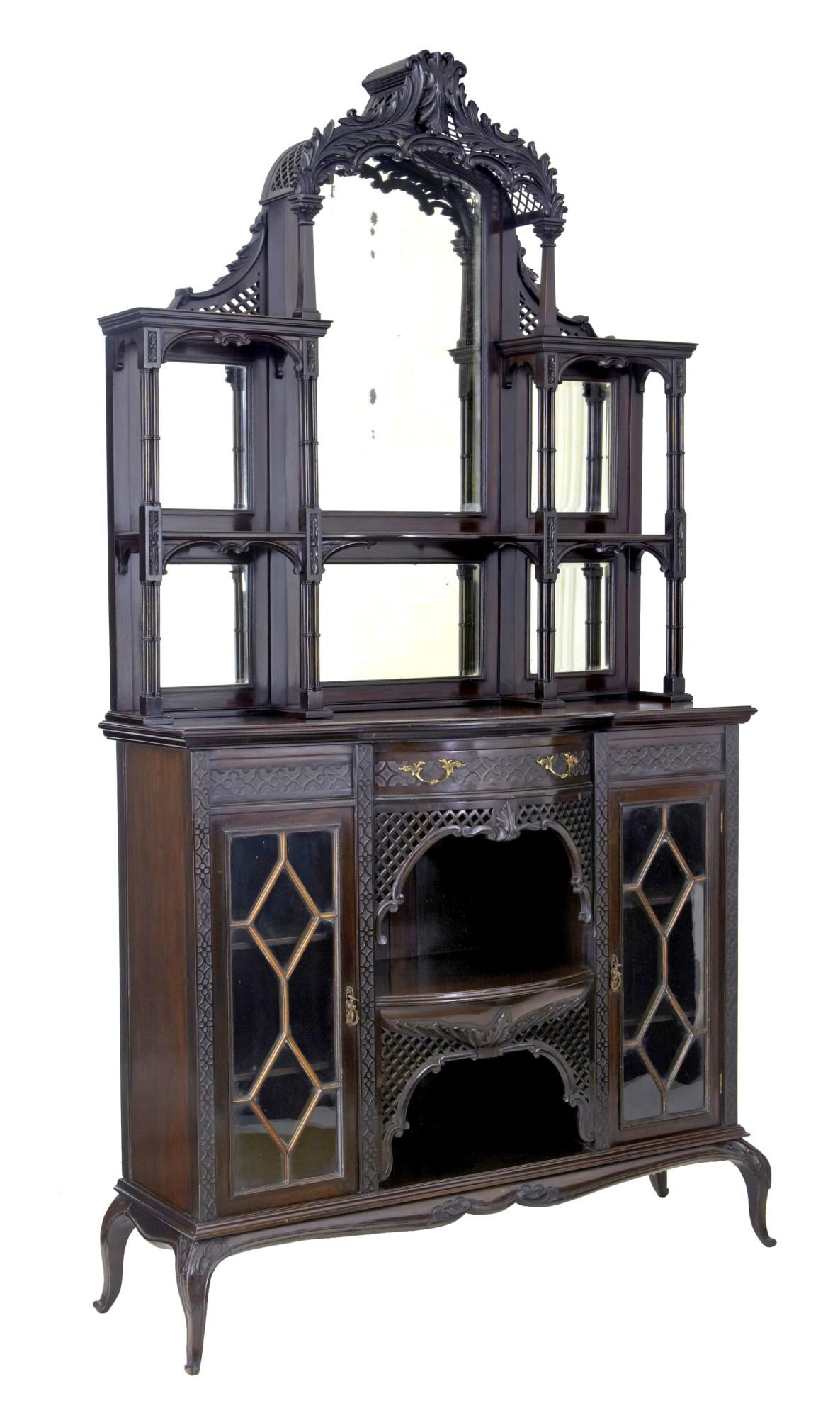 Edwardian Chippendale Revival Carved Mahogany Cabinet (1 of 7)