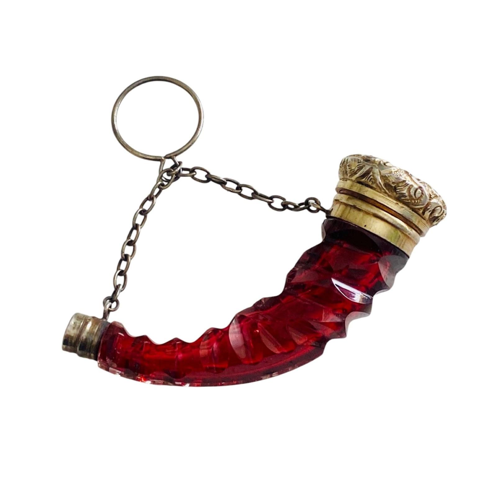 Antique Chatelaine Perfume Scent Bottle Cranberry Glass Horn Form Silver Gilt Mounts (1 of 13) Antique Chatelaine Perfume Scent Bottle Cranberry Glass Horn Form Silver Gilt Mounts (1 of 13)