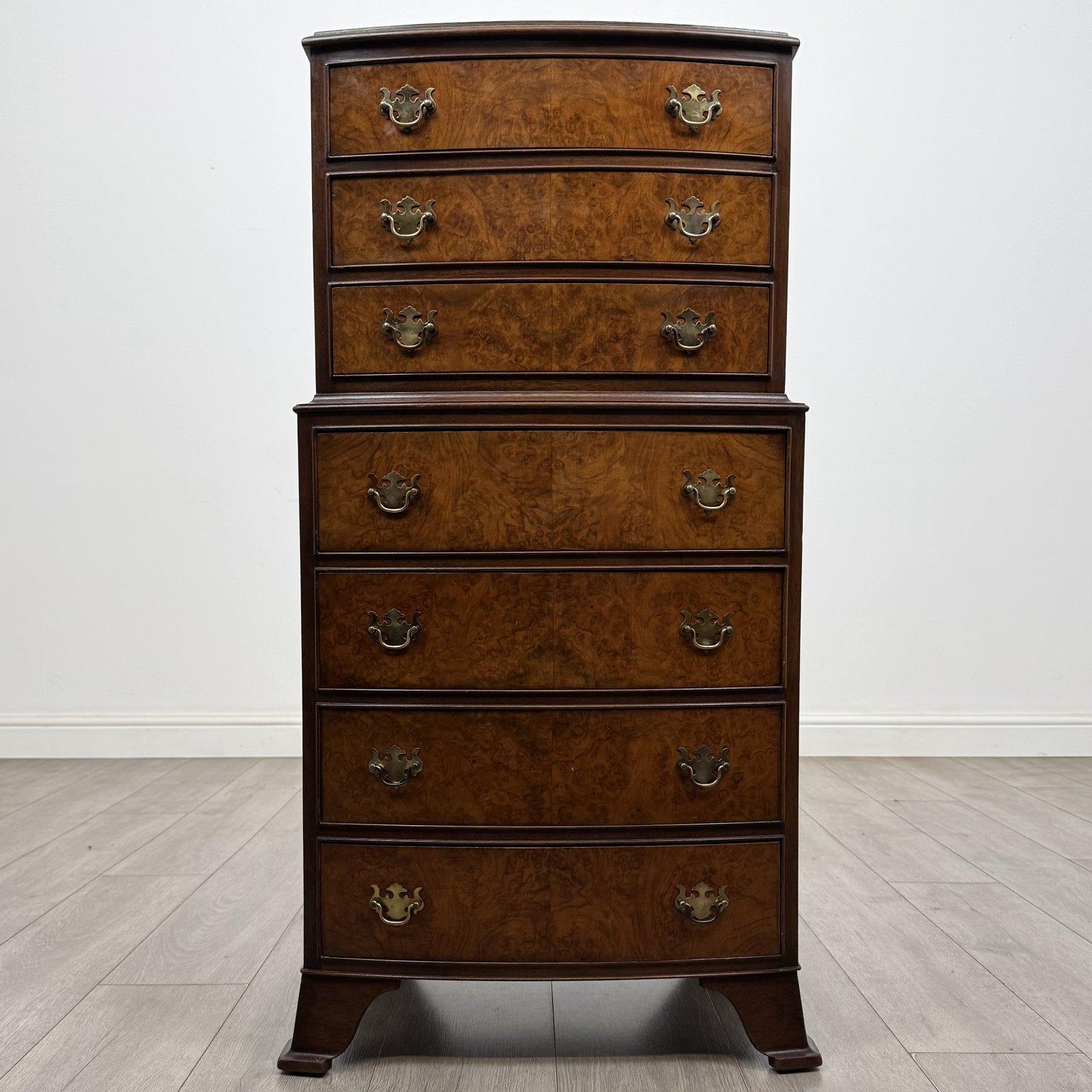 Vintage Small Georgian Style Burr Walnut Tallboy | Bow Front | AF-6704 (1 of 11) Vintage Small Georgian Style Burr Walnut Tallboy | Bow Front | AF-6704 (1 of 11)