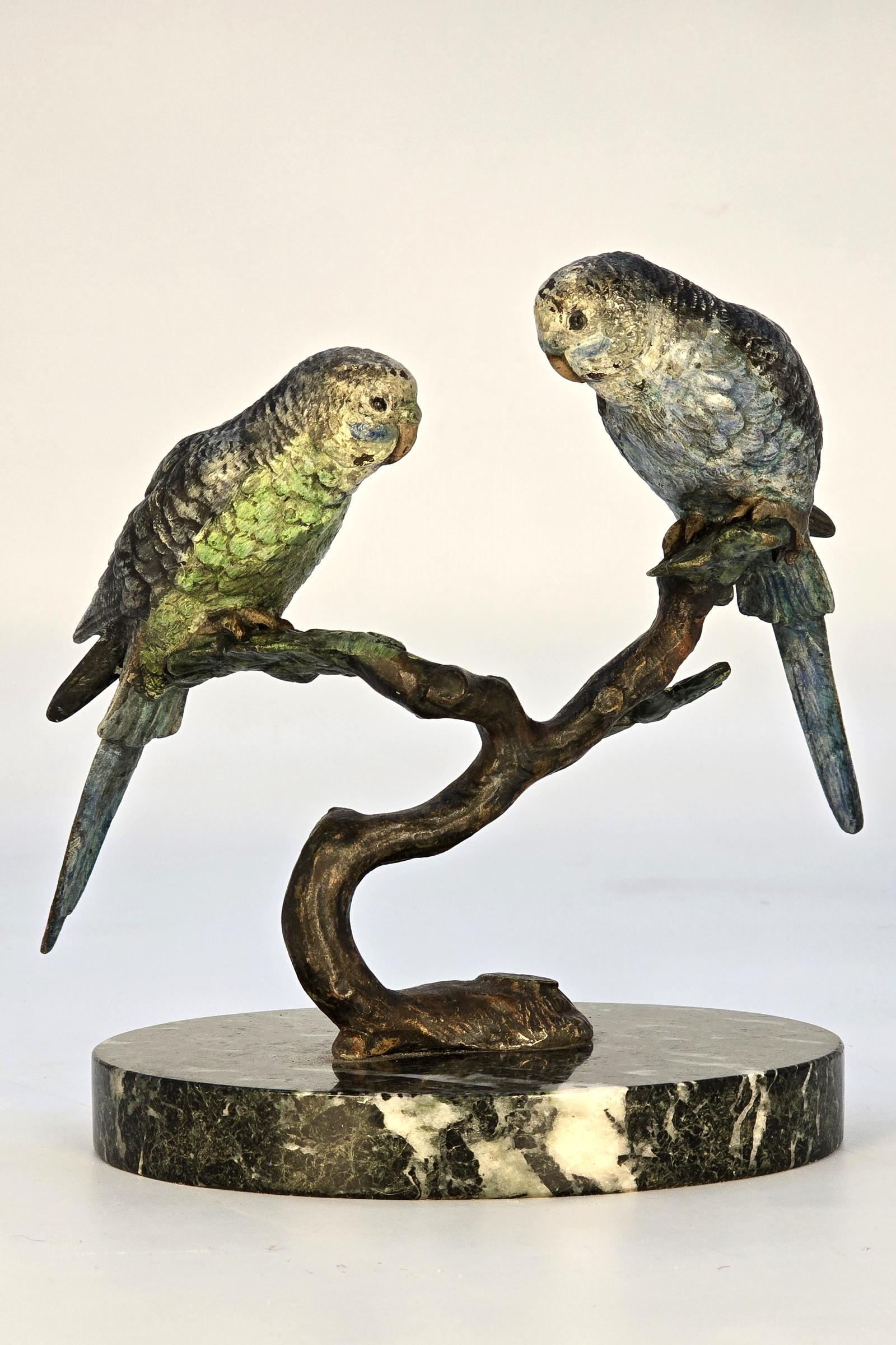 A Pair of Austrian Bronze Cold Painted Budgerigars Circa 1920 (1 of 16)