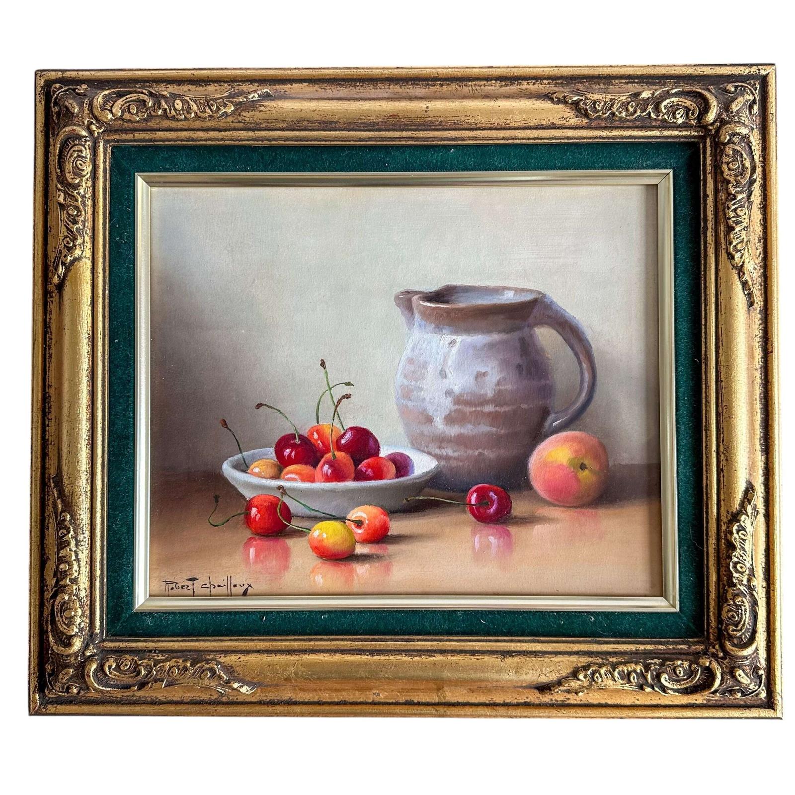 Still Life Oil on Board Painting of Jug with Fresh Fruit by Robert Chailloux 1913-2006 (1 of 8)
