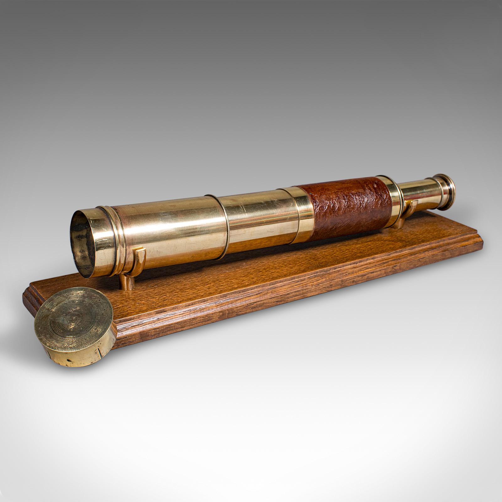Large Antique 3 Draw Telescope, English Brass, Leather Spyglass, Victorian, 1860 (1 of 9)