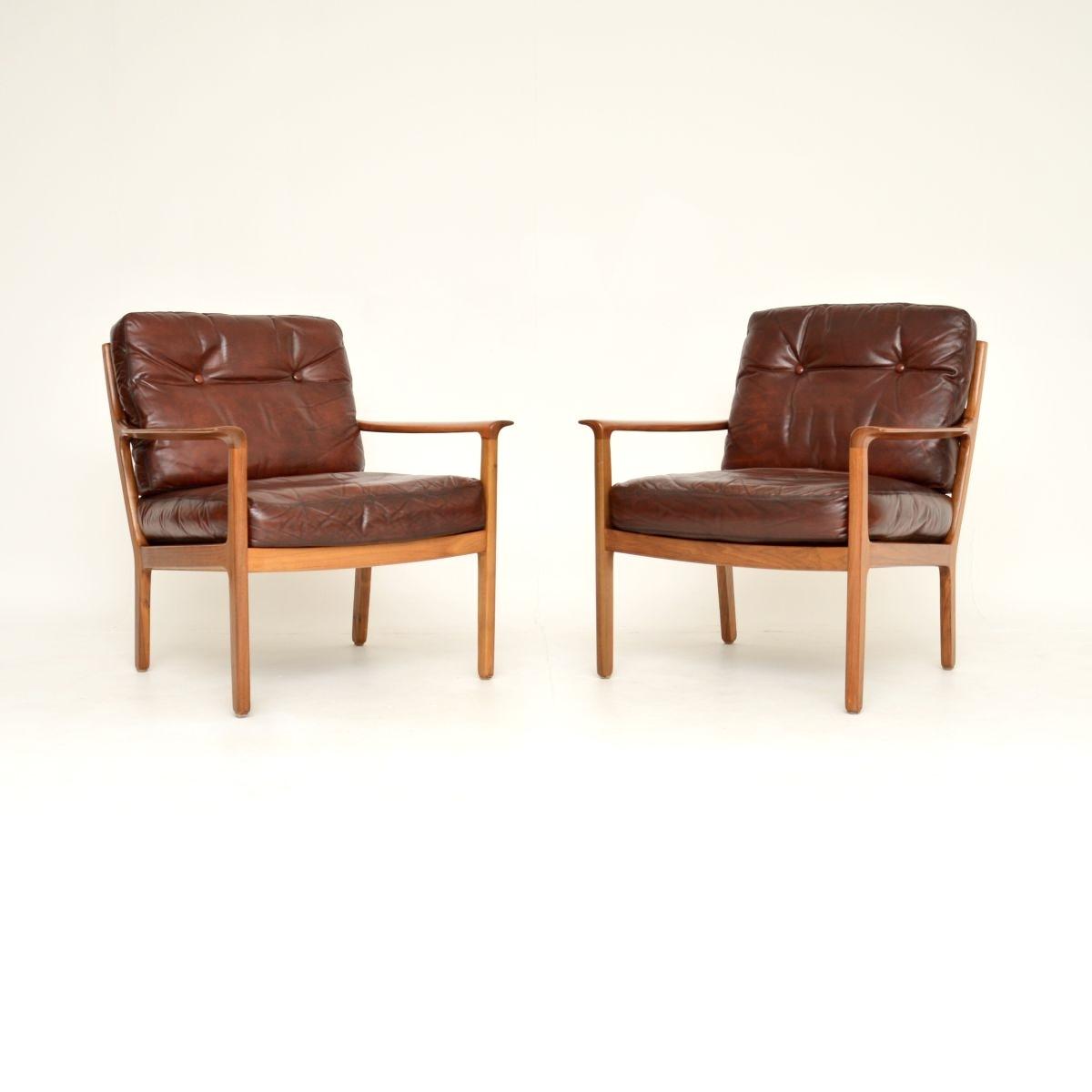 Pair of Vintage Scandinavian Walnut and Leather Armchairs by Frederik Kayser (1 of 12)