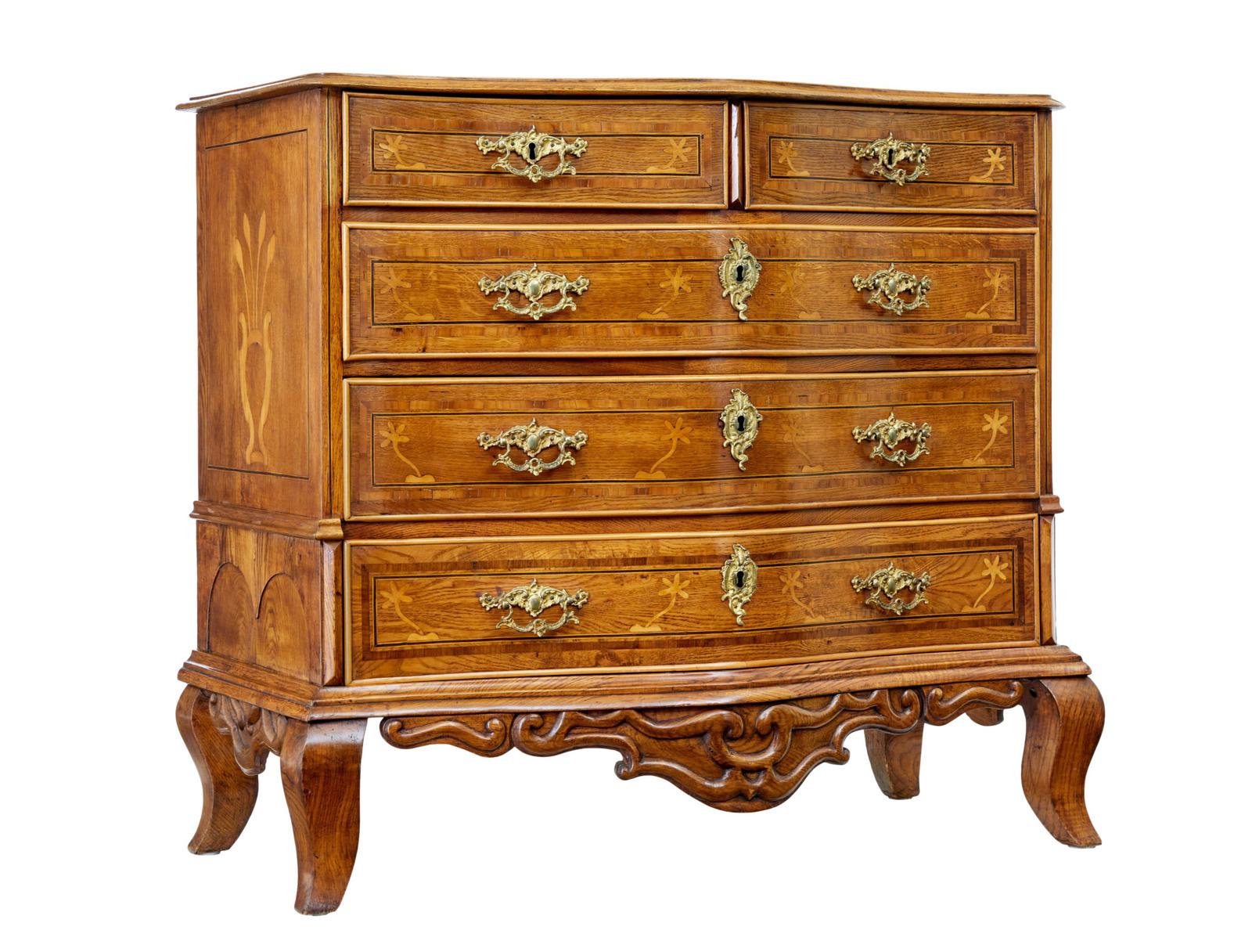 Early 19th Century Swedish Baroque Oak Inlaid Chest of Drawers (1 of 11)