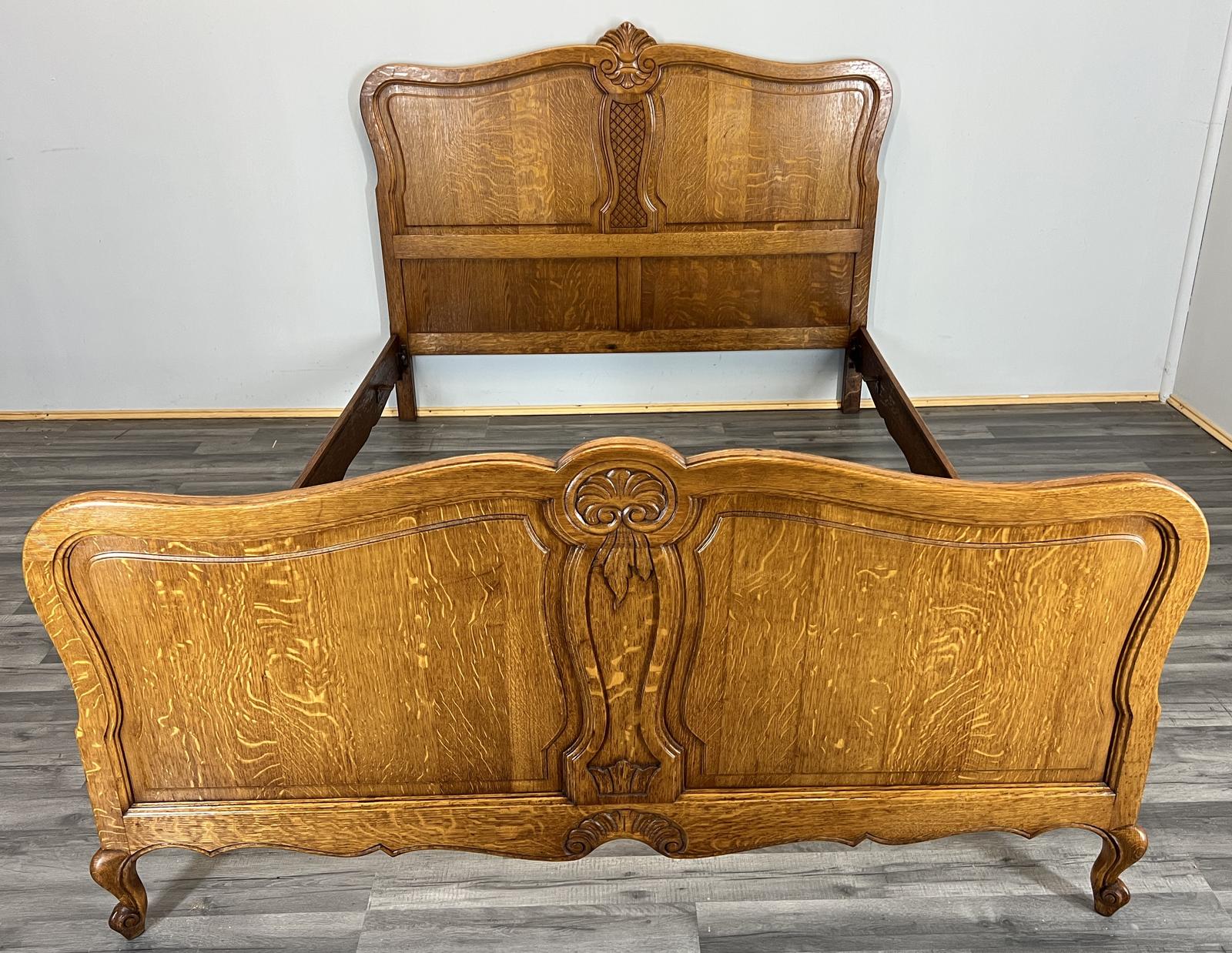 Bed Vintage French Double Bed Frame Oak Carved Headboard (1 of 10)