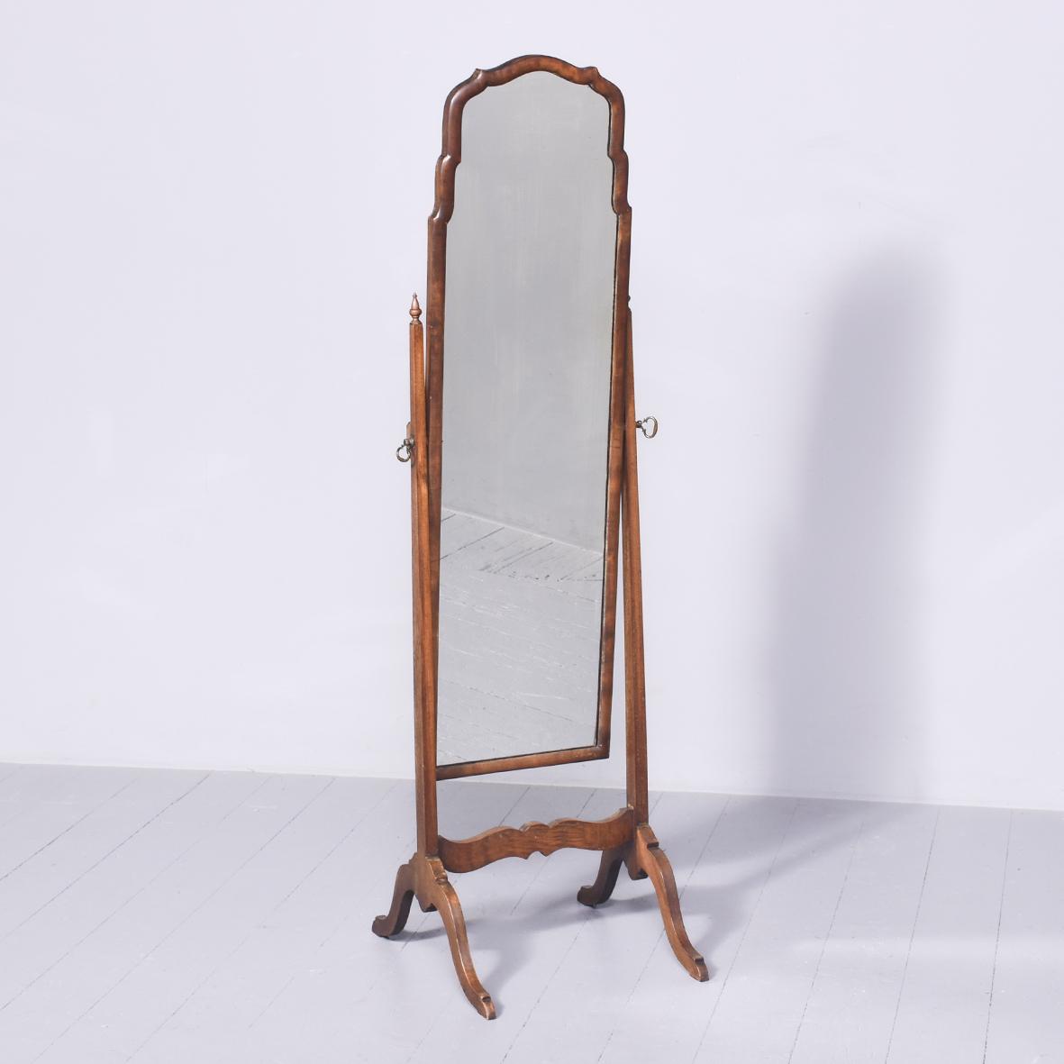 Queen Anne Style Walnut Cheval Mirror (1 of 5)