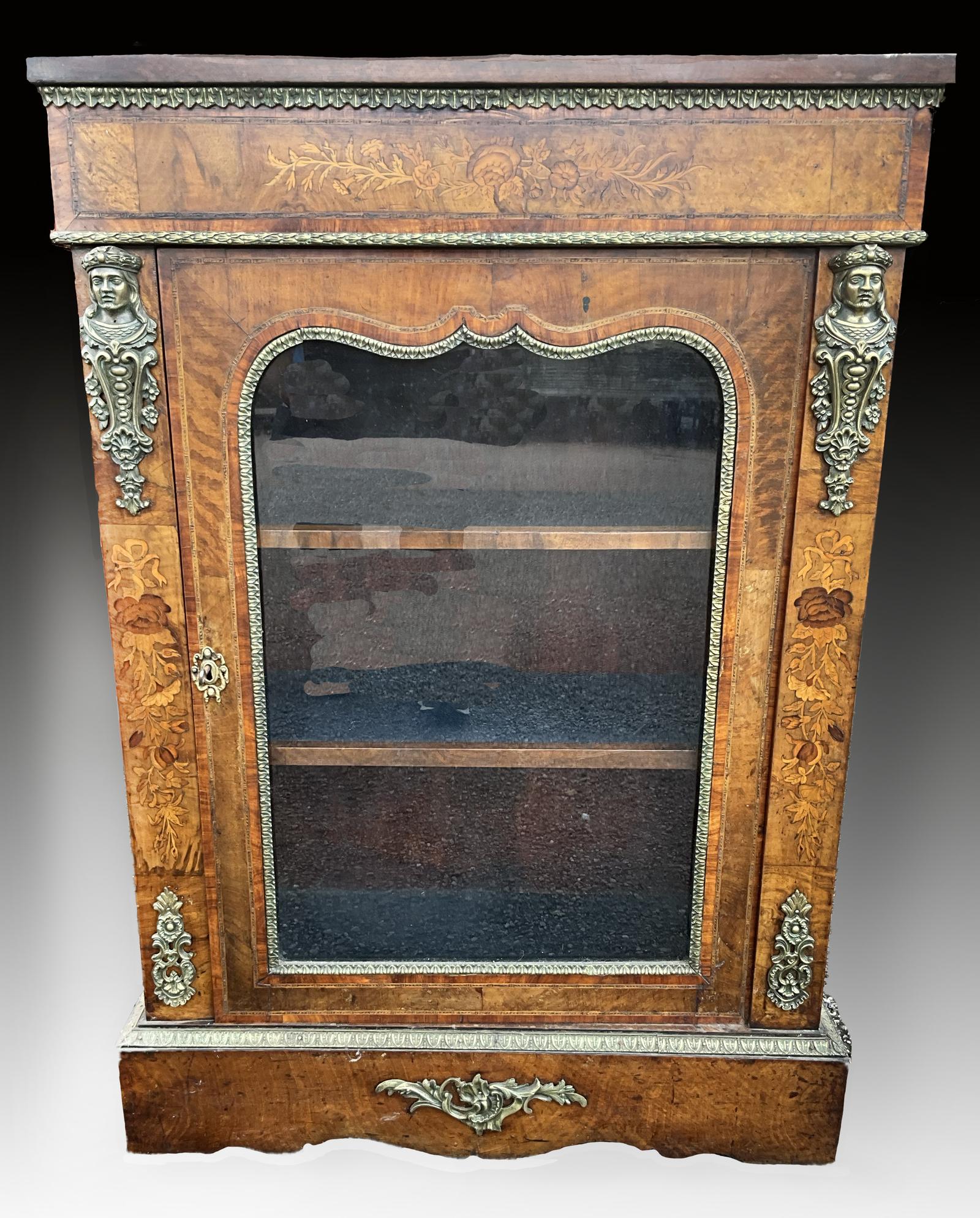 Victorian Walnut Inlaid Glazed Bookcase (1 of 8)
