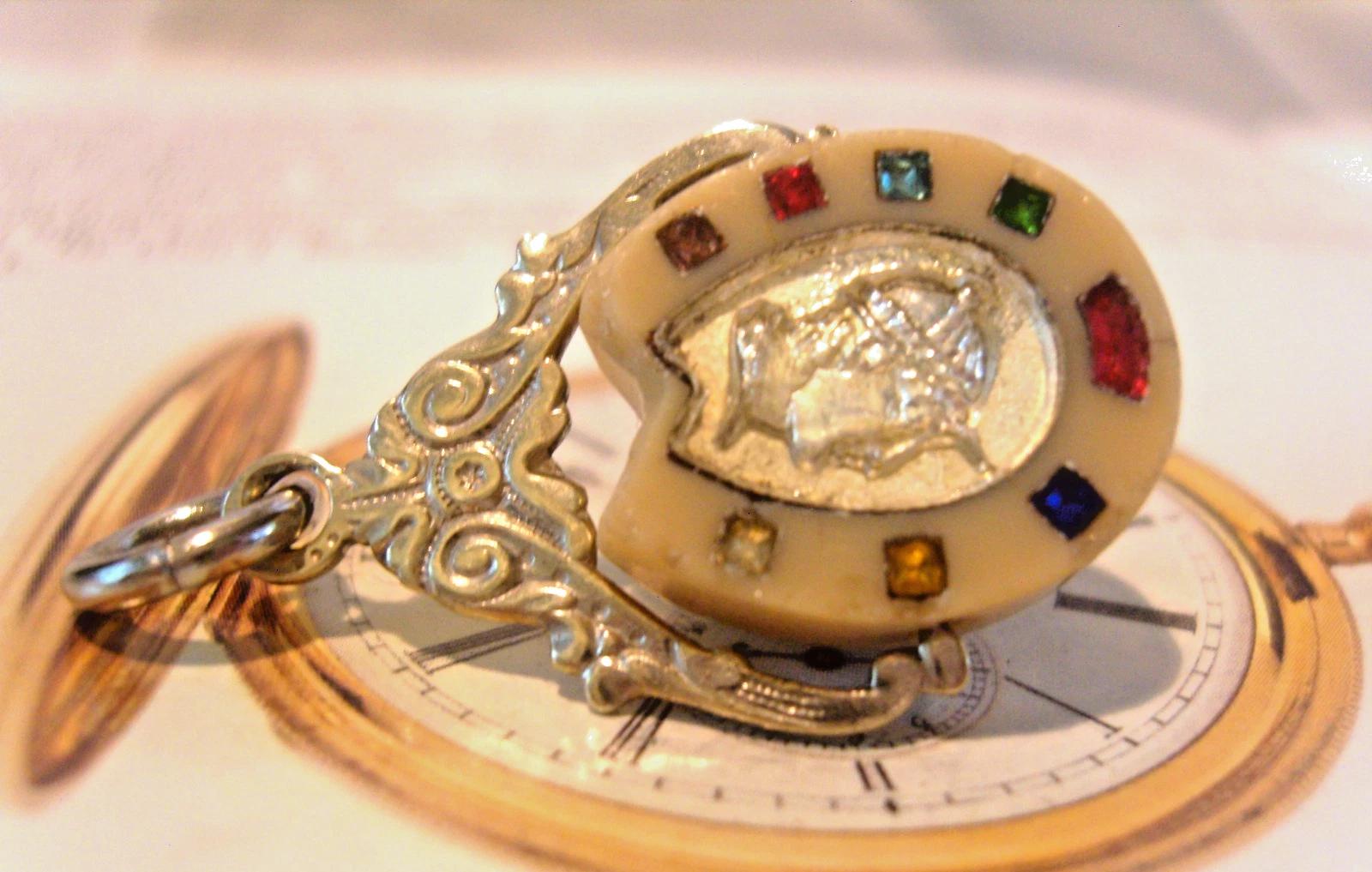 Pocket Watch Chain Fob Spinner Victorian Equestrian Horseshoe & Jockey (1 of 7)