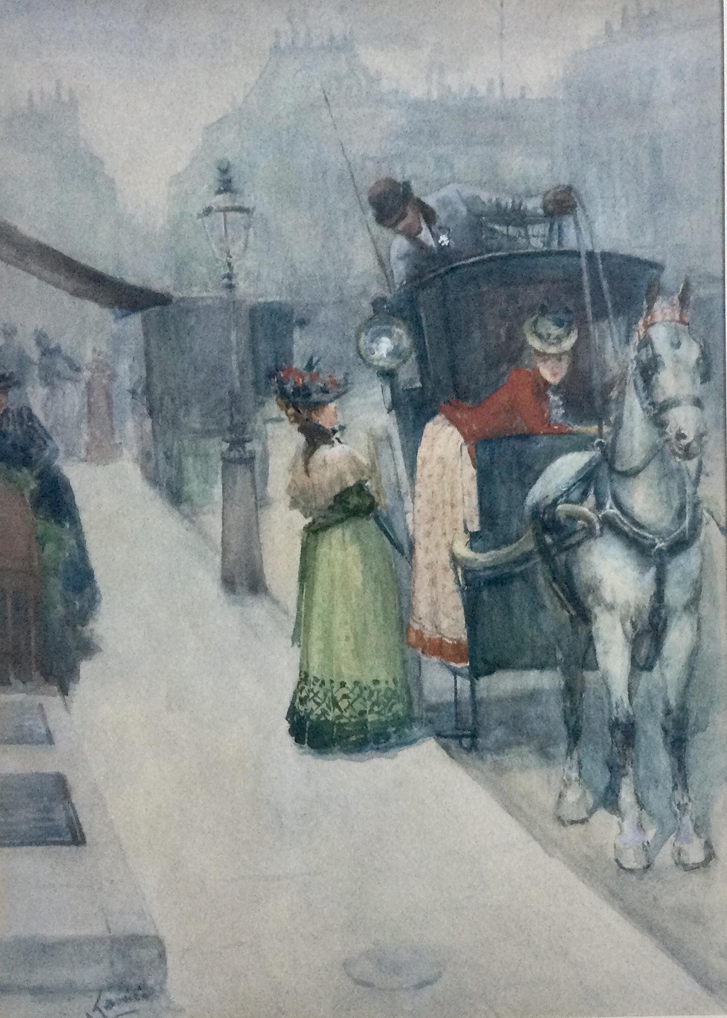 Albert Ludovici Junior Watercolour - Taking A Cab (1 of 4)