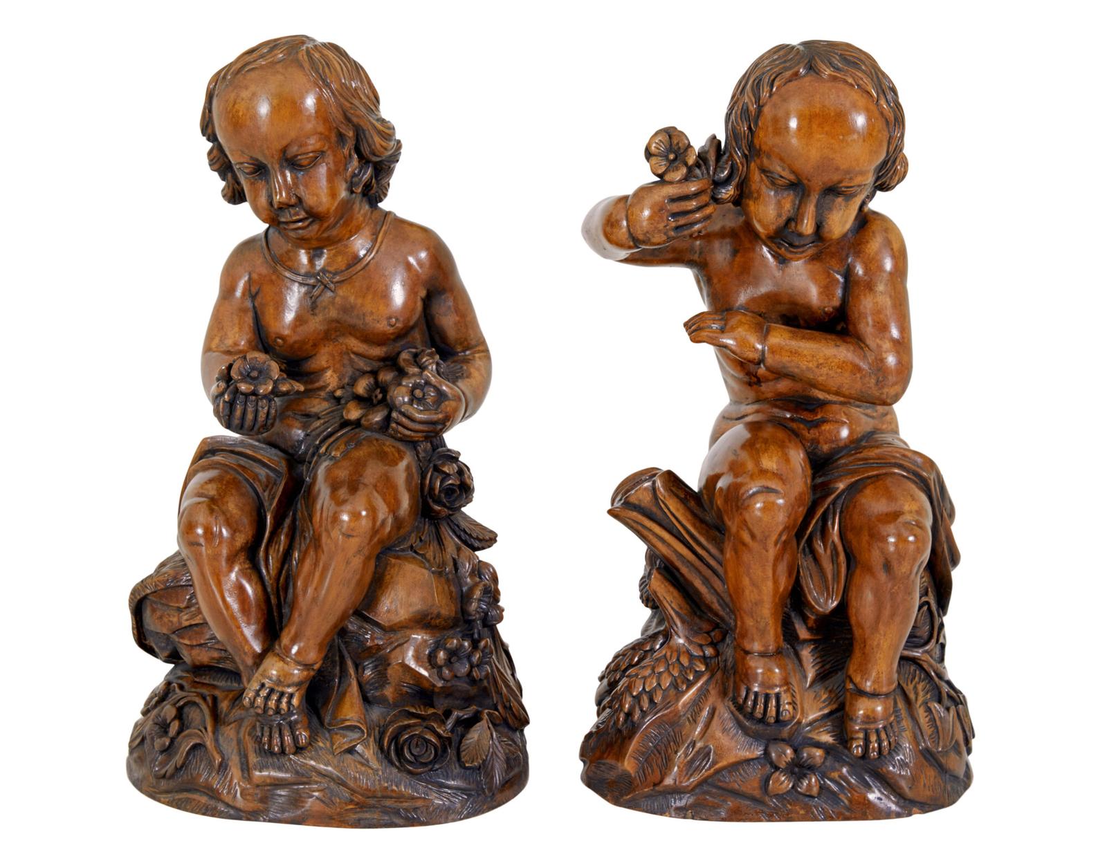 Pair of Fruitwood Gothic Revival Carved Cherubs (1 of 8)