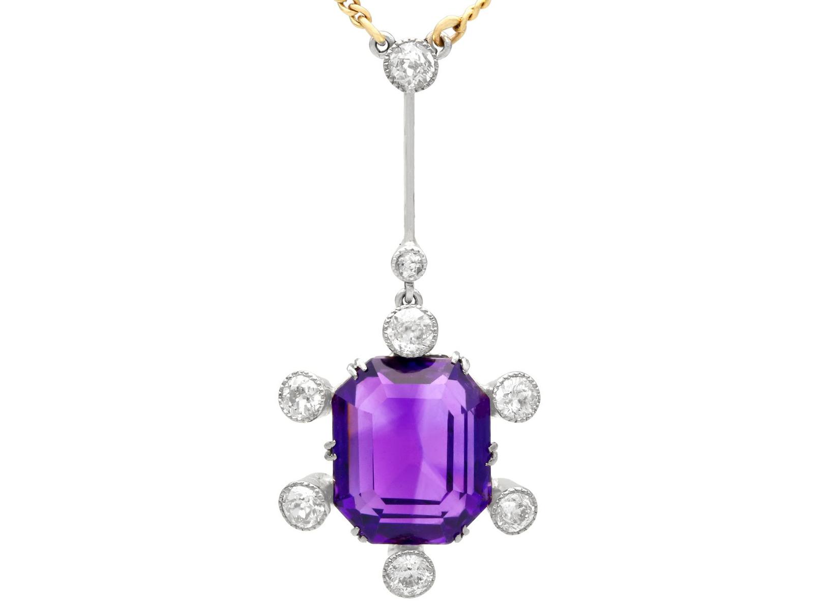 7.13ct Amethyst & 1.06ct Diamond 9ct Yellow Gold Palladium Set Pendant (1 of 9)