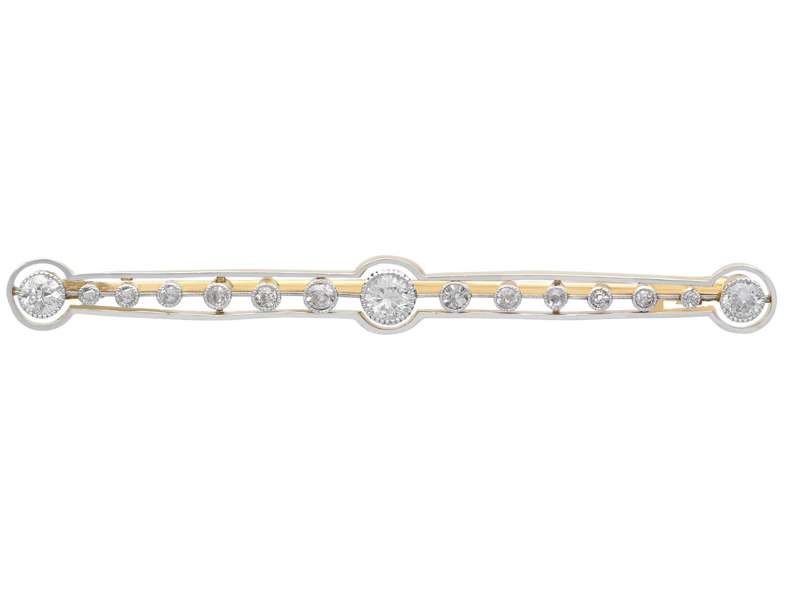 0.77ct Diamond & 18ct Yellow Gold Bar Brooch - Antique c.1910 (1 of 9)