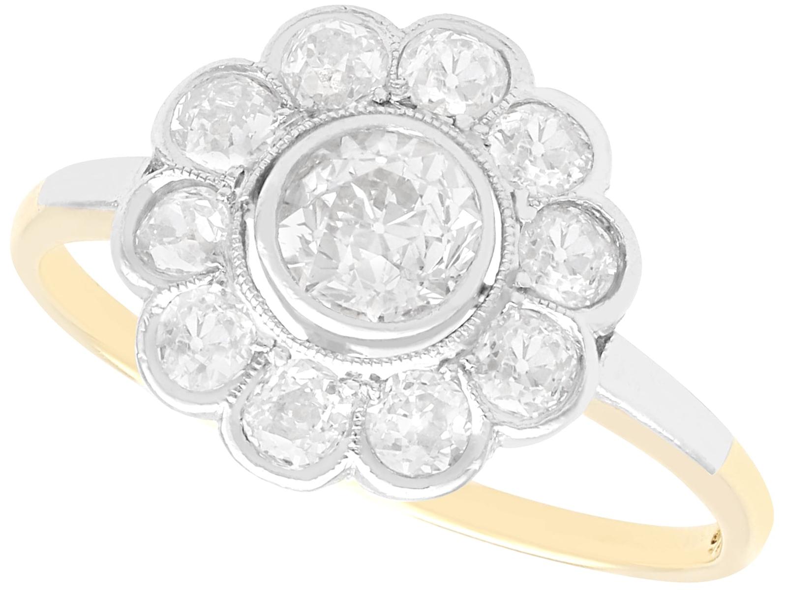 1.63ct Diamond and 14ct Yellow Gold Cluster Ring - Antique (1 of 11)