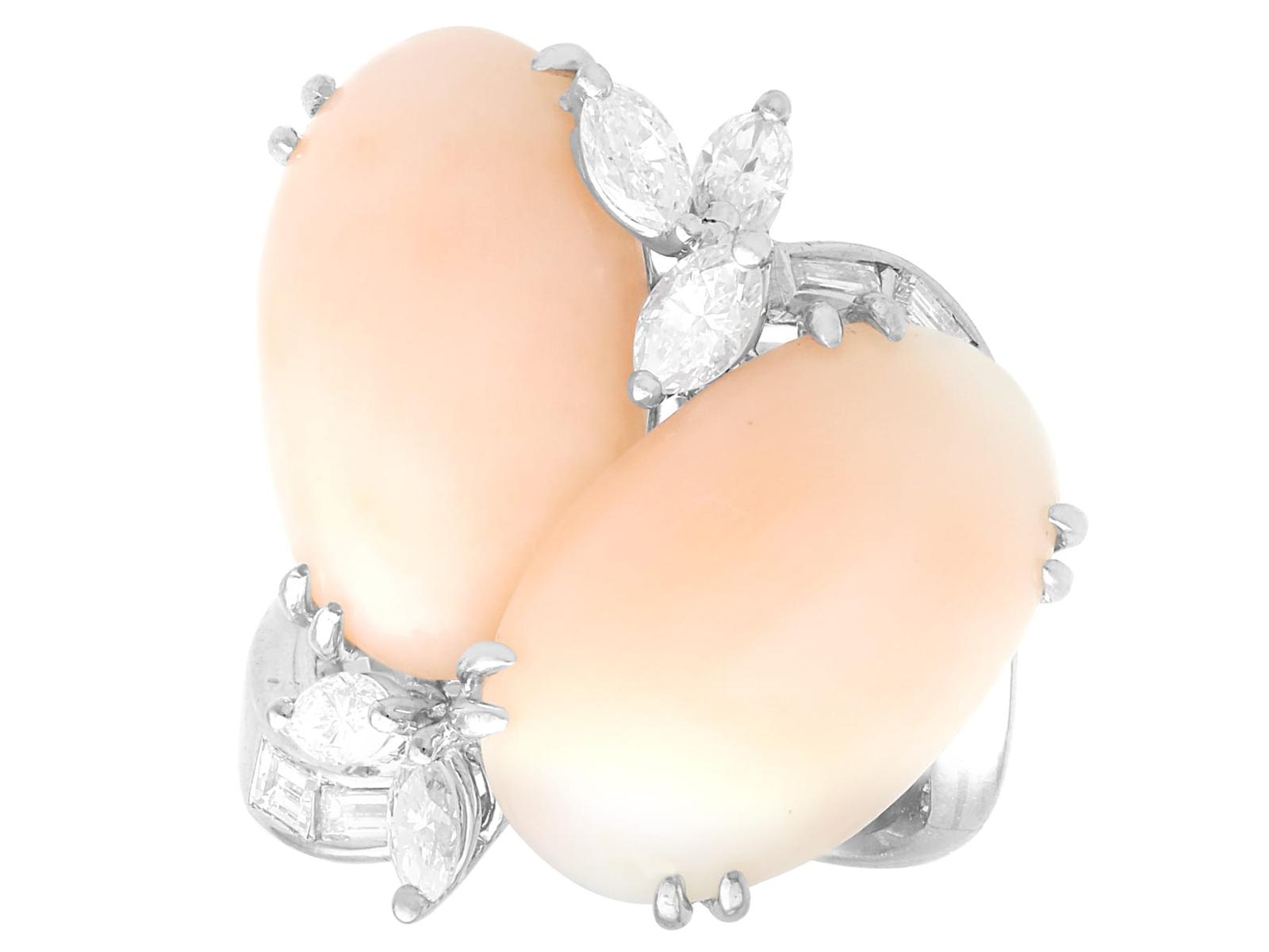 10.20ct Pink Coral and 0.85ct Diamond, Platinum Dress Ring - Vintage Italian Circa 1950 (1 of 11)