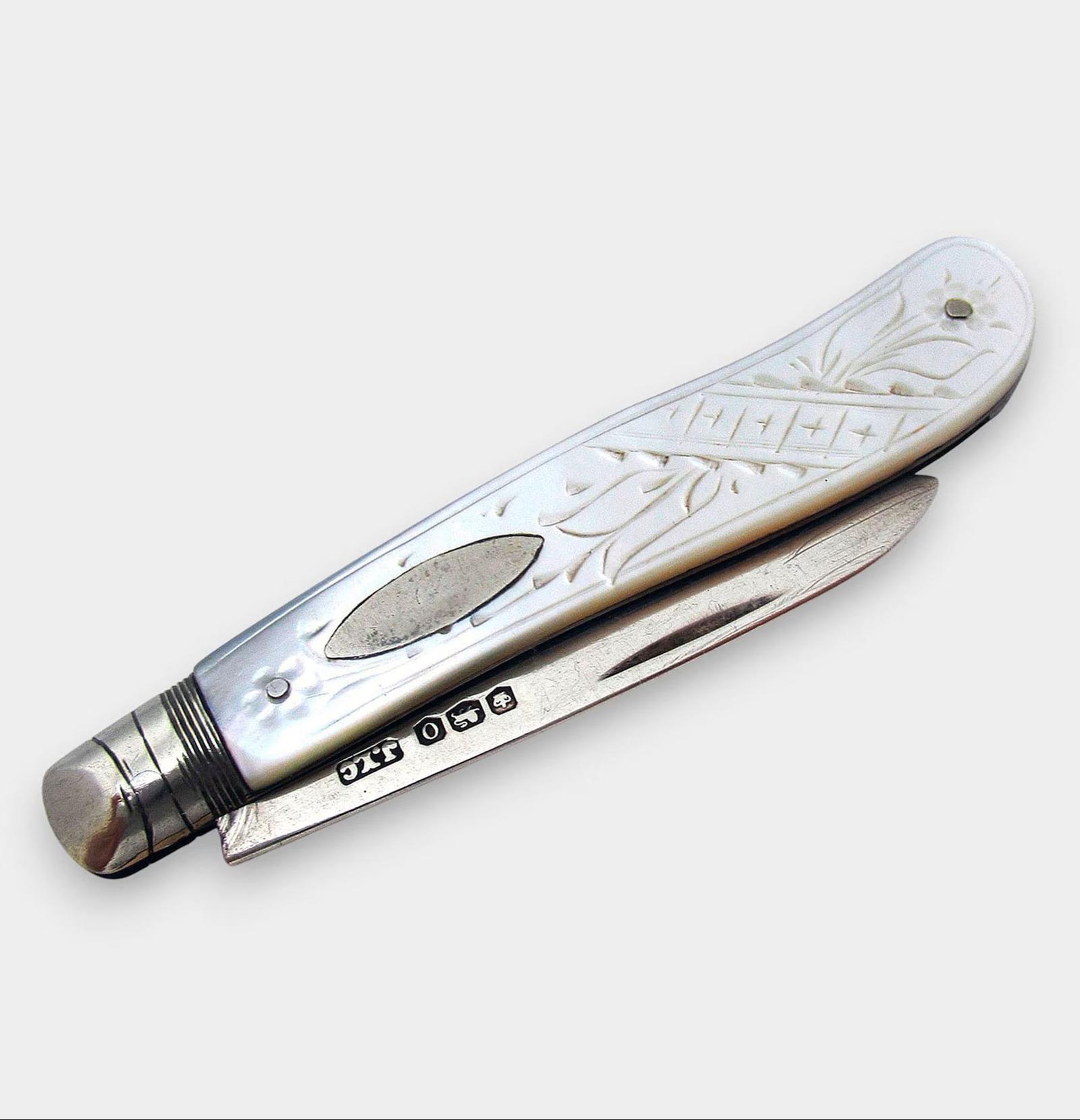 Sheffield Sterling Silver & Mother of Pearl Pocket Folding Fruit Knife, John Yeomans Cowlishaw (1 of 6) Sheffield Sterling Silver & Mother of Pearl Pocket Folding Fruit Knife, John Yeomans Cowlishaw (1 of 6)