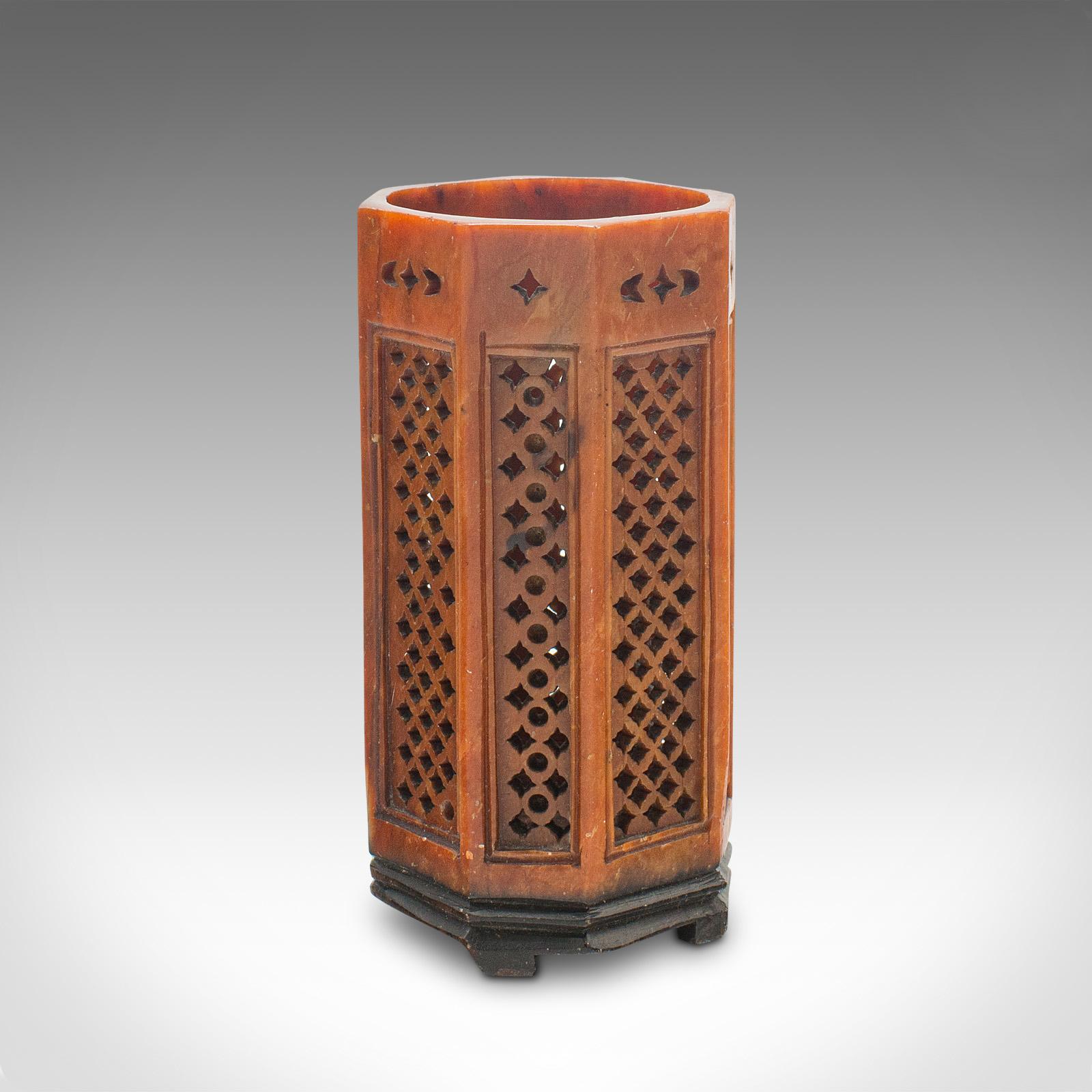 Small Antique Calligrapher's Quill Pot, Chinese, Soapstone, Carved, Victorian (1 of 8)