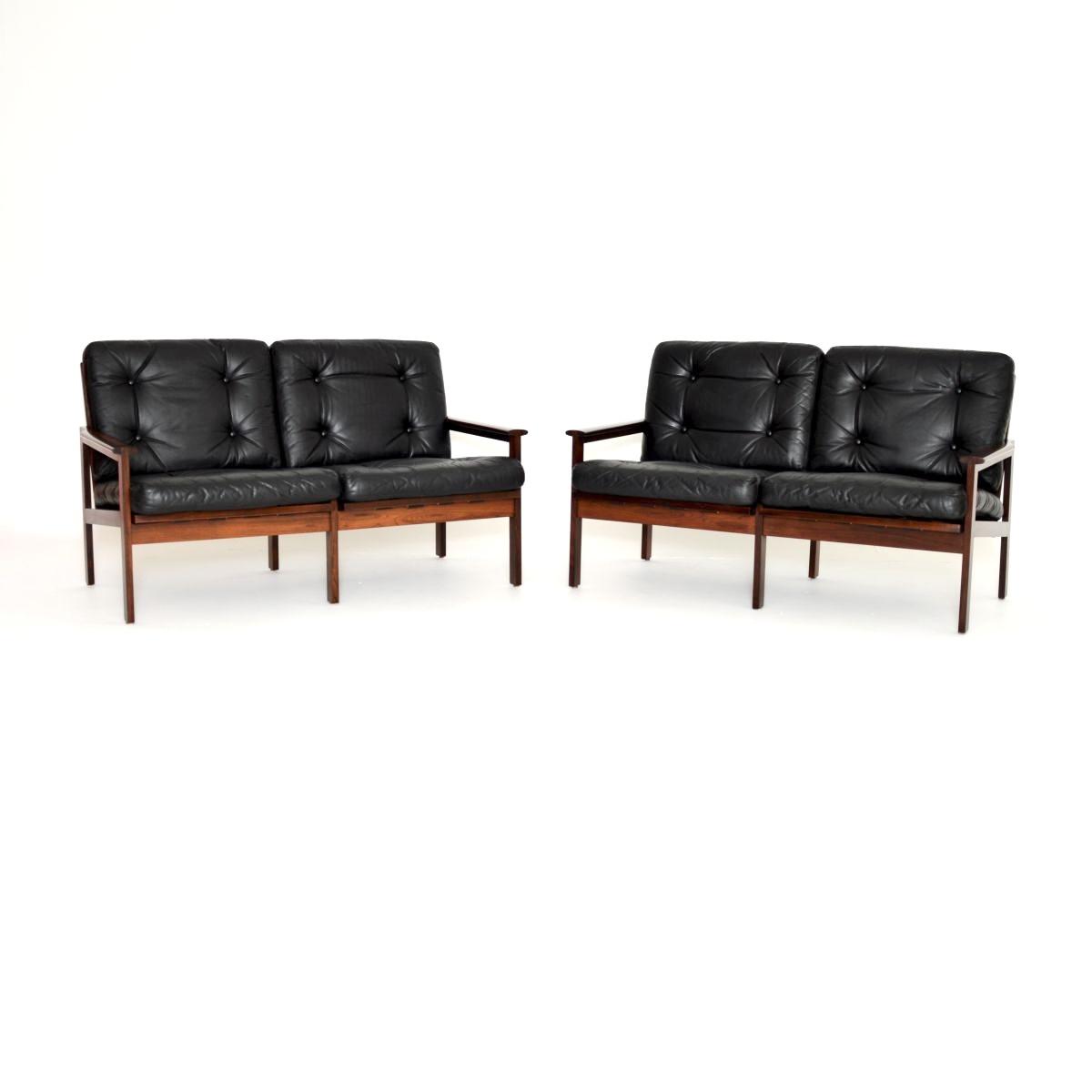 Pair of Danish Rosewood & Leather Capella Sofas by Illum Wikkelso (1 of 15)