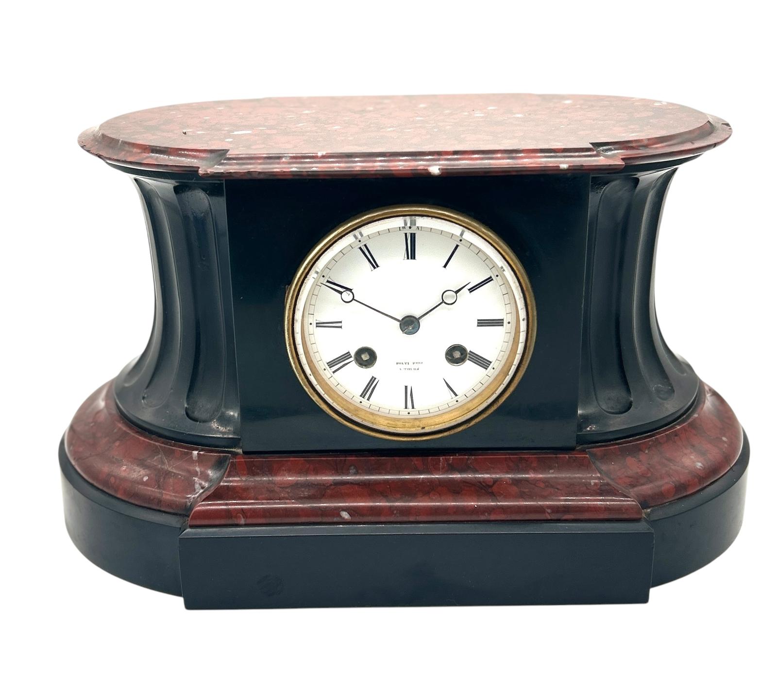 Stunning Rouge Marble & Slate 8 Day Mantel Clock ca.1870 (1 of 15)