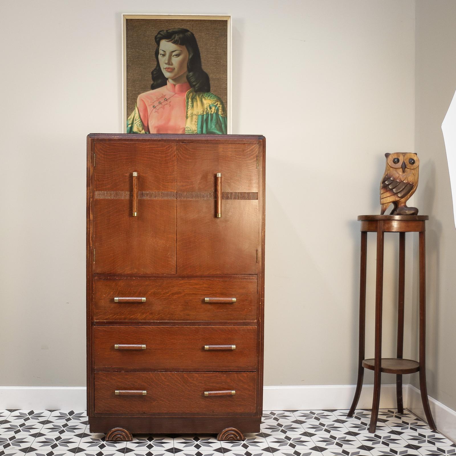 Art Deco Oak Tallboy Linen Cabinet 1930s (1 of 19) Art Deco Oak Tallboy Linen Cabinet 1930s (1 of 19)