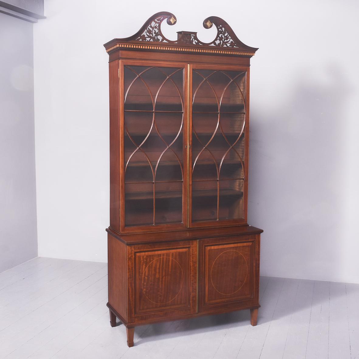 Decorative George III Style Inlaid Mahogany Cabinet Bookcase c.1880 (1 of 10)