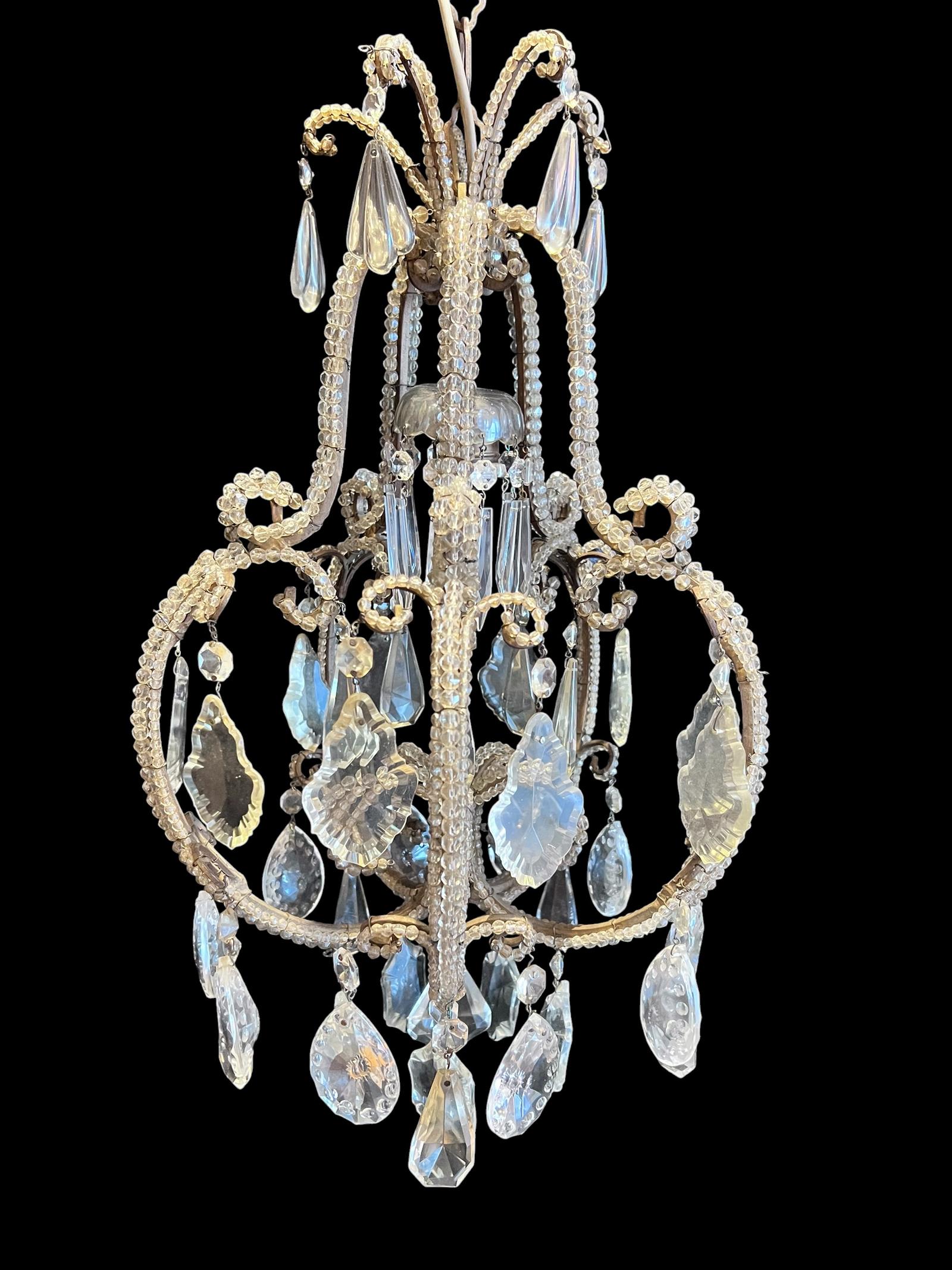 Fabulous One Light Beaded Italian Antique Chandelier (1 of 14) Fabulous One Light Beaded Italian Antique Chandelier (1 of 14)