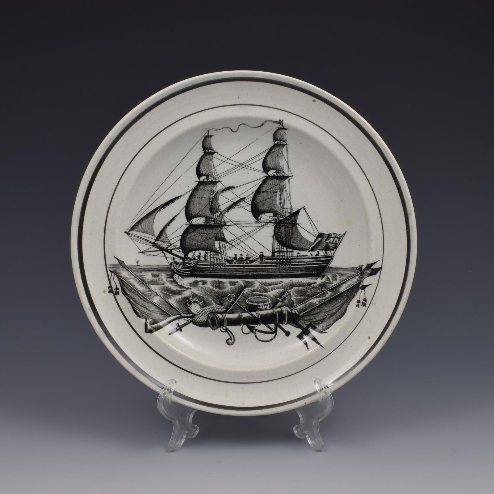 Dillwyn & Co. Swansea Creamware Sailing Ship Plate c.1830 (1 of 4)