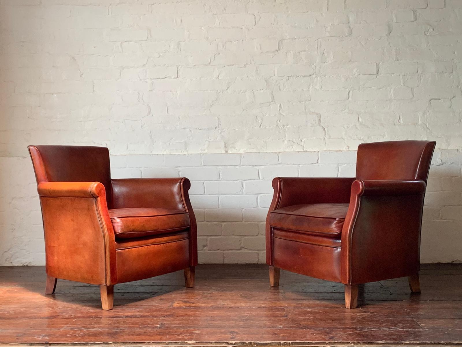 Stylish Pair of French Leather Club Chairs - Parisian Models c.1950 (1 of 14) Stylish Pair of French Leather Club Chairs - Parisian Models c.1950 (1 of 14)