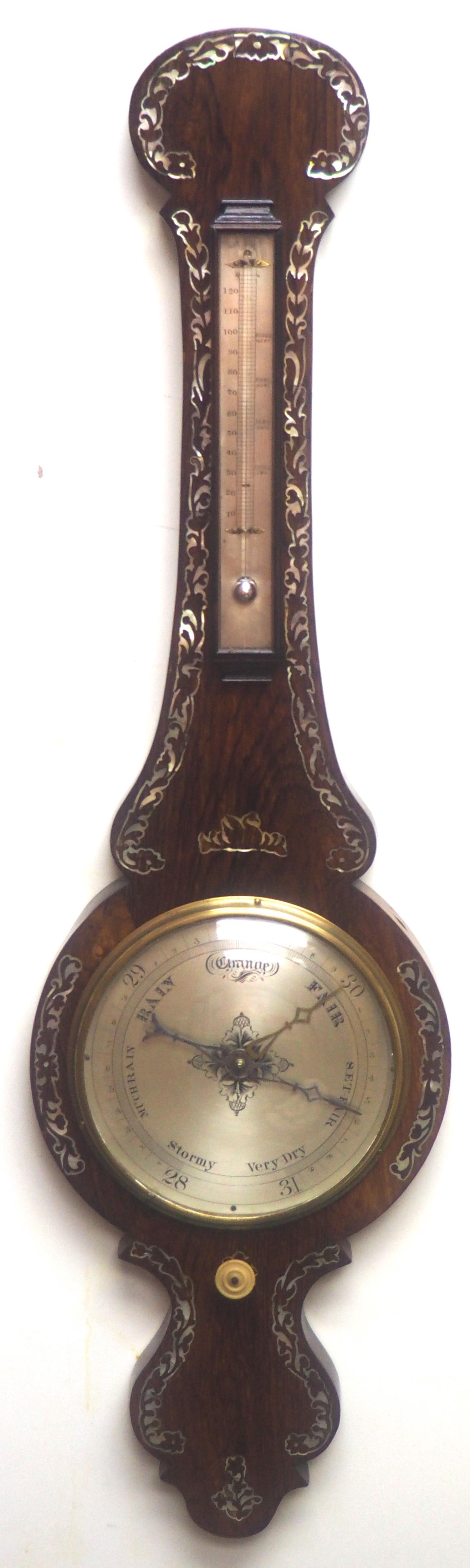 Antique Rosewood Inlaid Barometer Thermometer with Onion Top c.1850 (1 of 11)