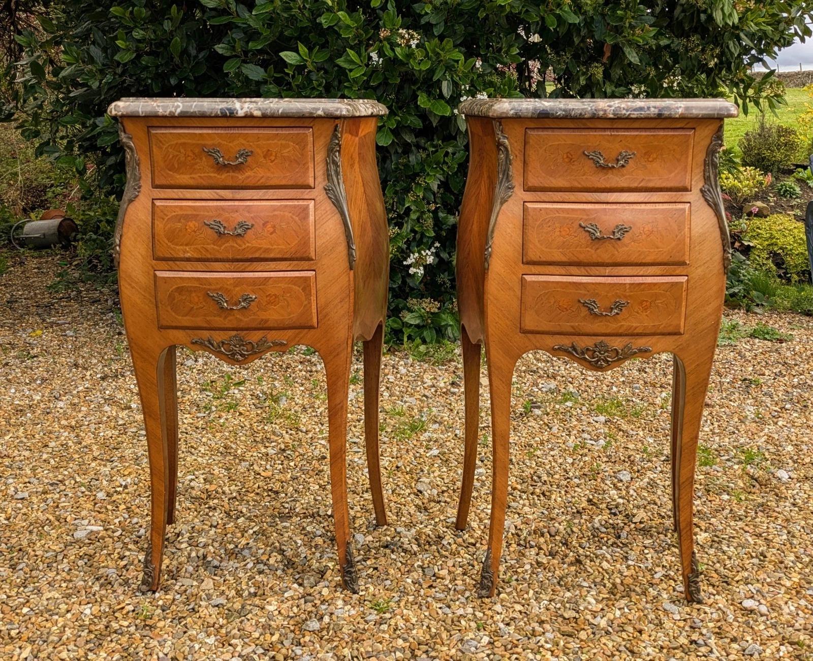 Good Pair of French Walnut & Marble Bedside Cabinets (1 of 6) Good Pair of French Walnut & Marble Bedside Cabinets (1 of 6)