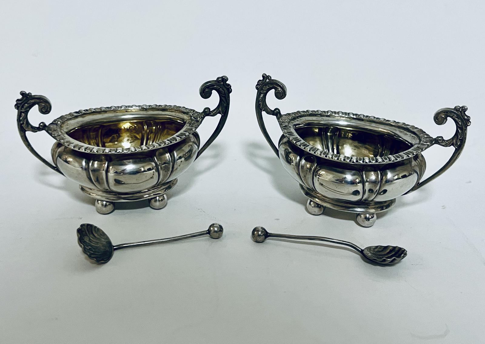 Pair of Antique Silver Salts and Spoons (1 of 11) Pair of Antique Silver Salts and Spoons (1 of 11)