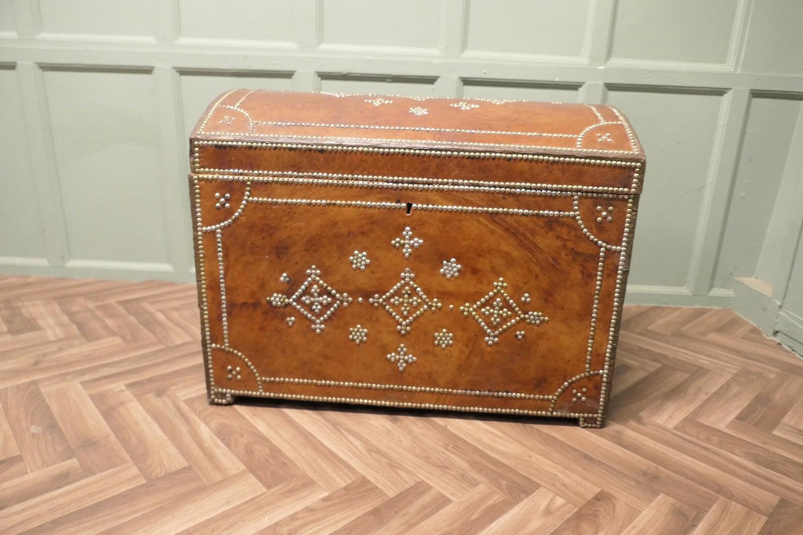 French Country House Chic Leather & Brass Bound Chest (1 of 6)