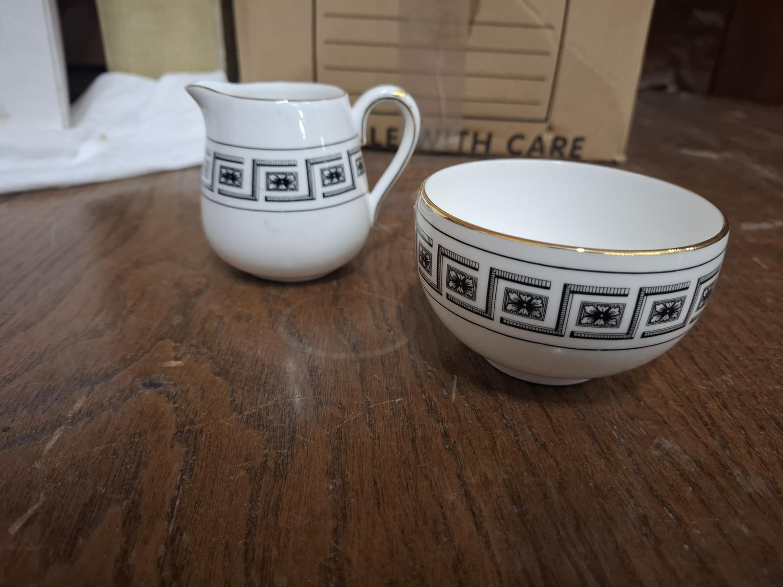 Crown Staffordshire Bone China Cream Jug & Sugar Bowl - Greek Key Pattern (1 of 4) Crown Staffordshire Bone China Cream Jug & Sugar Bowl - Greek Key Pattern (1 of 4)