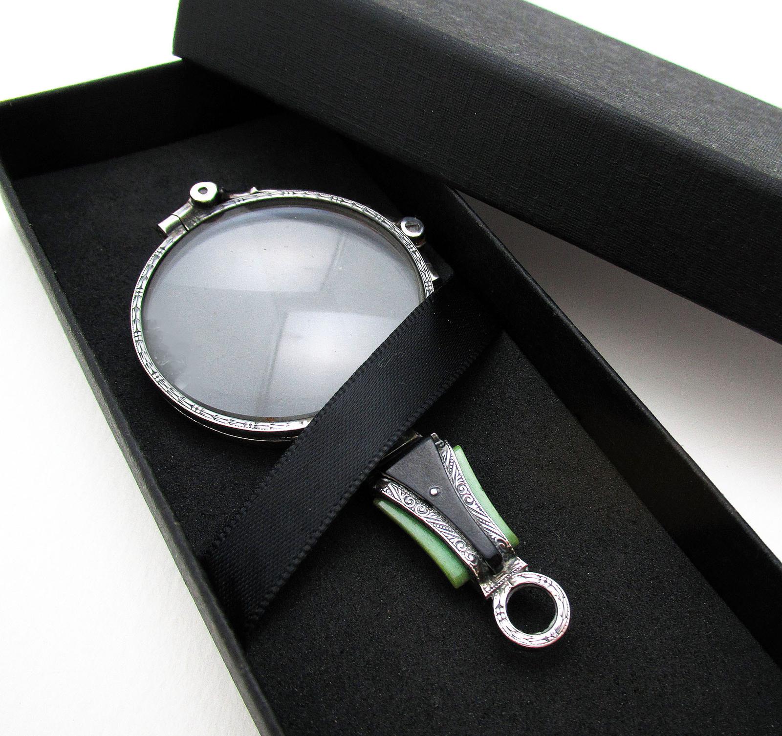 Art Deco Solid Sterling Silver 935 Lorgnette Folding Magnifying Glasses Antique Vintage Eyeglasses (1 of 8)