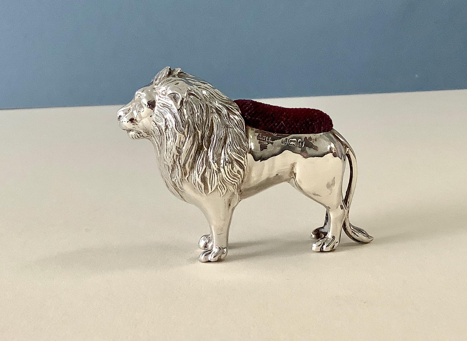 Antique Silver Pin Cushion - Lion (1 of 6) Antique Silver Pin Cushion - Lion (1 of 6)